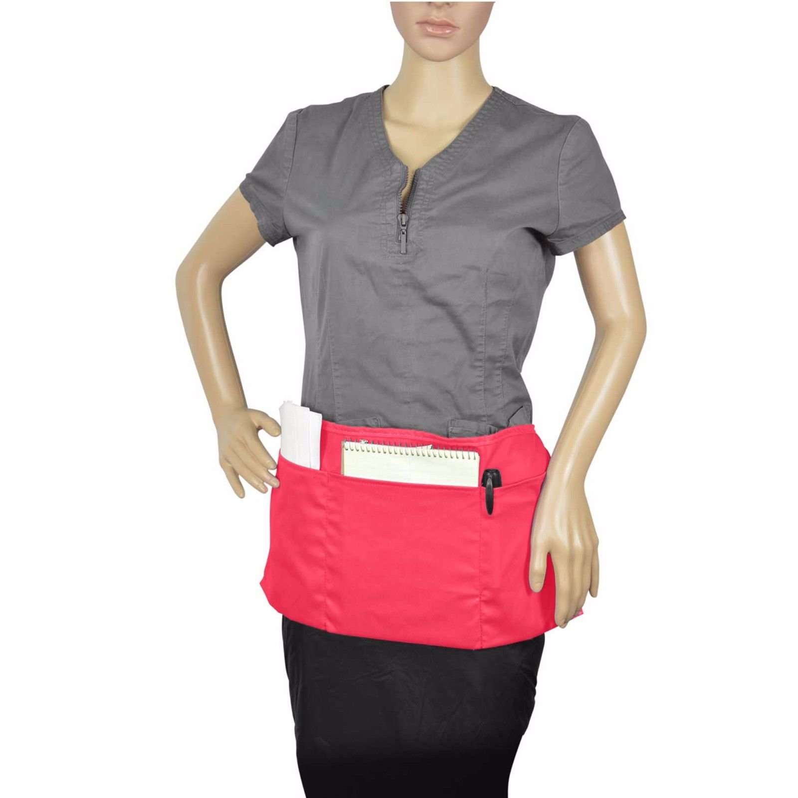 Waist Apron with 3 Pockets - Poly Cotton Commercial Restaurant & Home Bib Apron - Black, Green, Navy, White, Royal, Red - Perfect for Chefs, Waiters & DIY Home Cooking