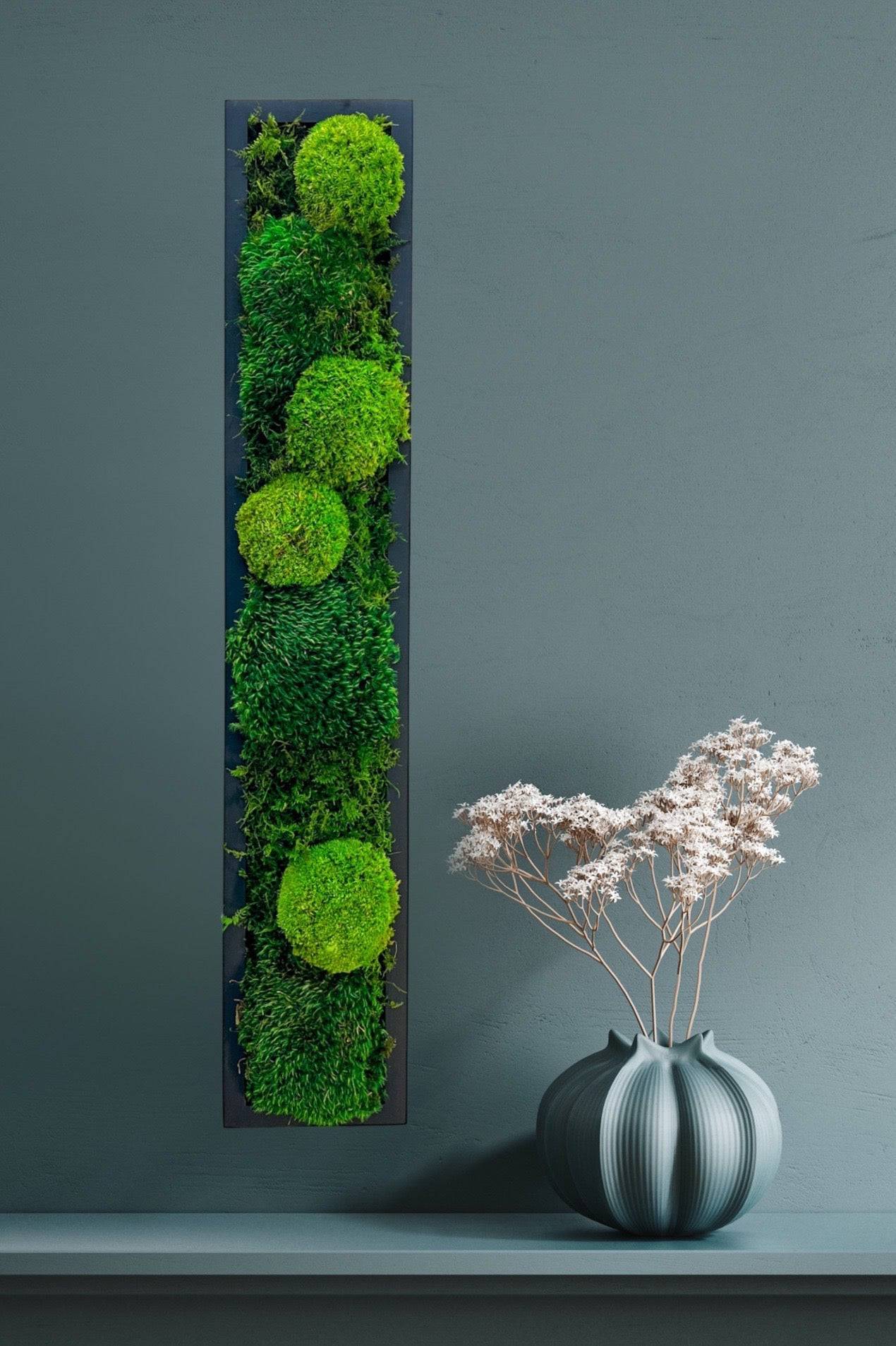 Premium Framed Cushion Moss Wall Art Strips - Natural Home Decor for Living Room, Bedroom & Office | Eco-Friendly Vertical Garden Panels
