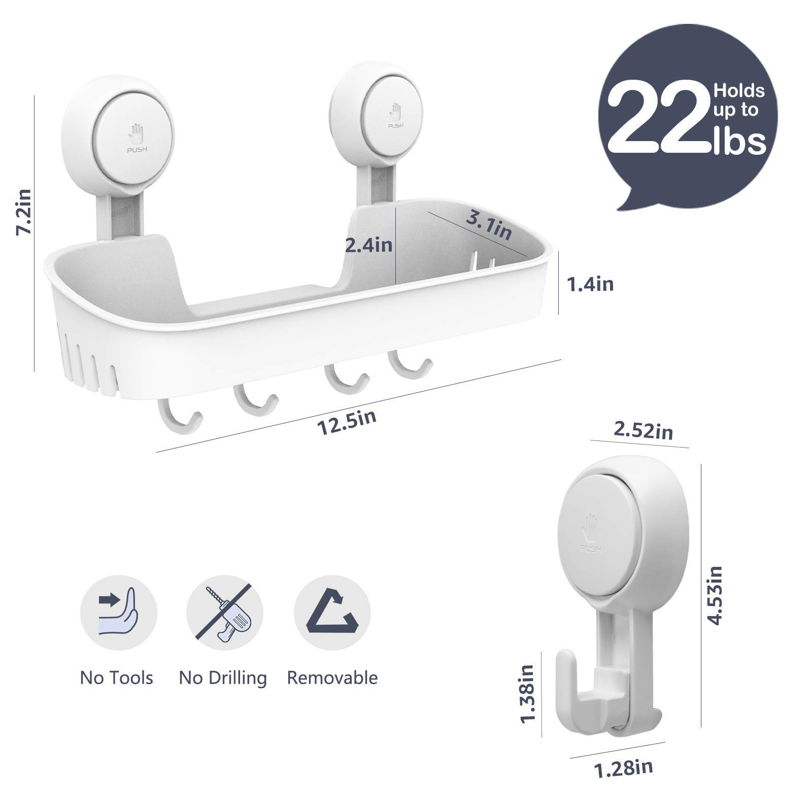 2-Piece Suction Cup Storage Set for Bathroom & Kitchen - Hooks & Spice Rack Organizer for Towels, Clothes, Jars & Condiments - No Drill Removable Adhesive Hanging Solution - Perfect for Small Spaces, Apartments & RVs