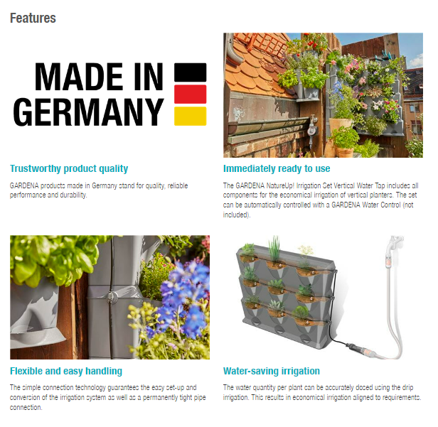 Gardena NatureUp! Vertical Garden Irrigation Kit - Drip Watering System for Plants, Flowers & Vegetables - Perfect for Balcony, Patio & Indoor Gardening