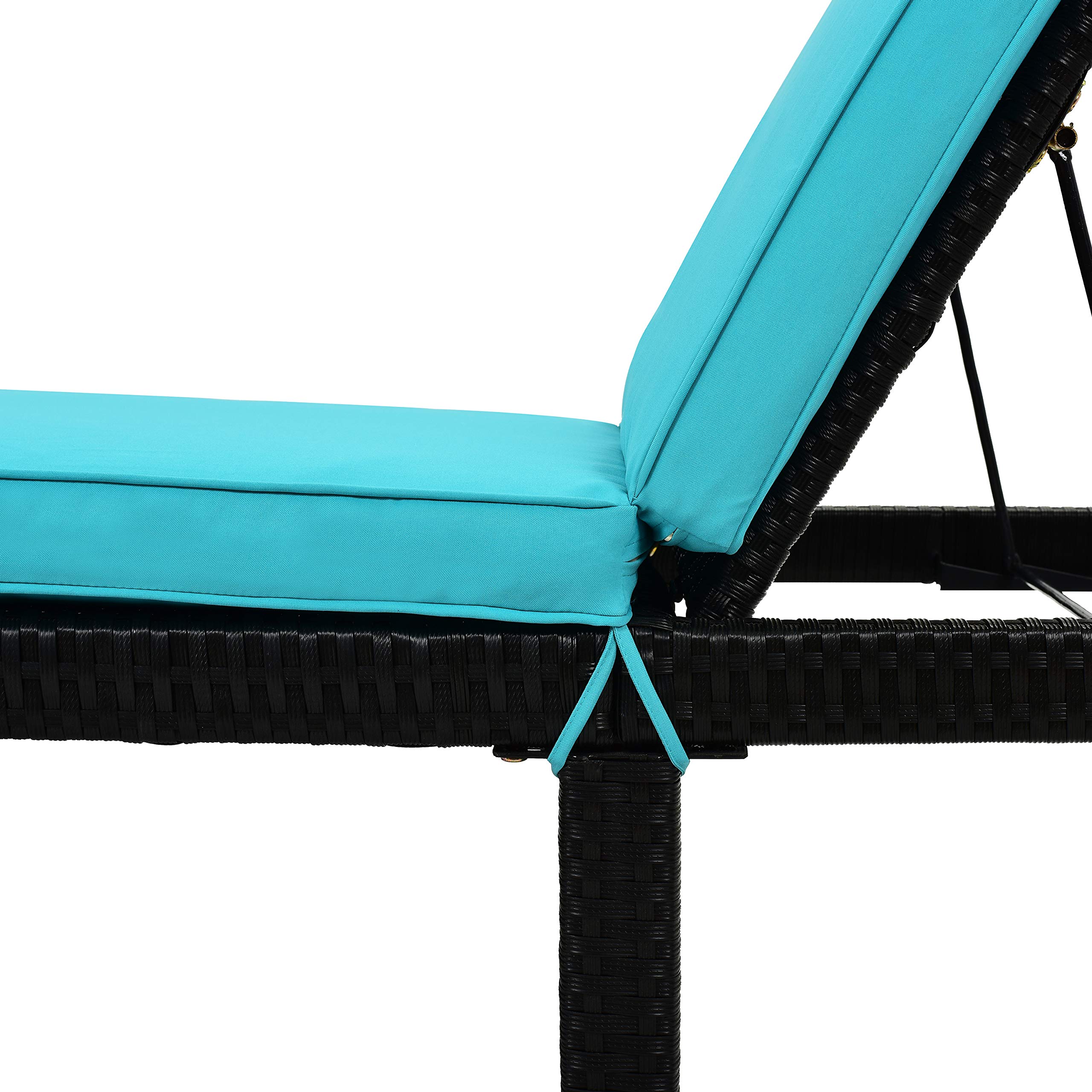 **Outdoor Adjustable PE Rattan Chaise Lounge Chair with Cushion - Steel Frame Sunbed for Patio, Backyard, Beach, Garden & Balcony - Perfect for Relaxing, Sunbathing & Lounging (Blue + Sunbed)**