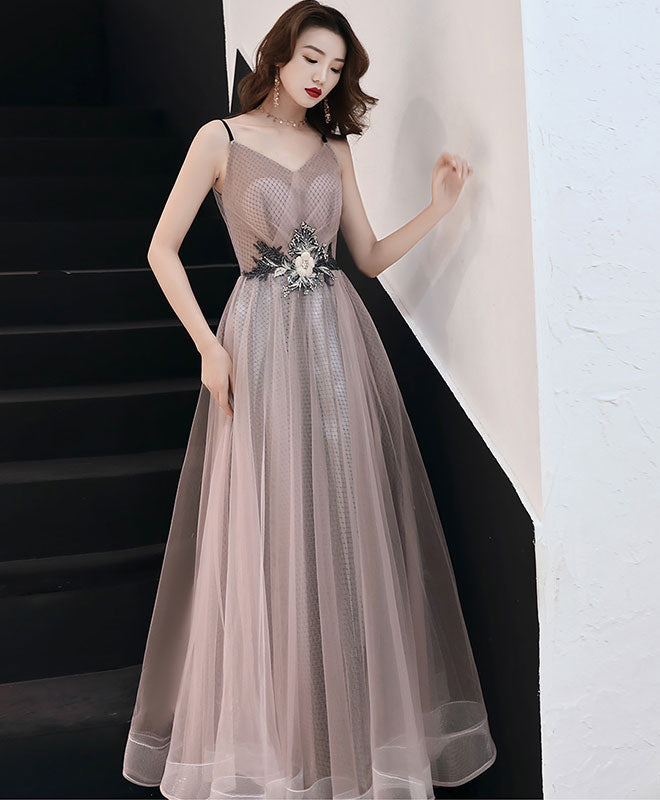 Elegant Champagne V-Neck Tulle Long Prom Dress for Women - Perfect for Evening Gala, Formal Dances & Special Occasions