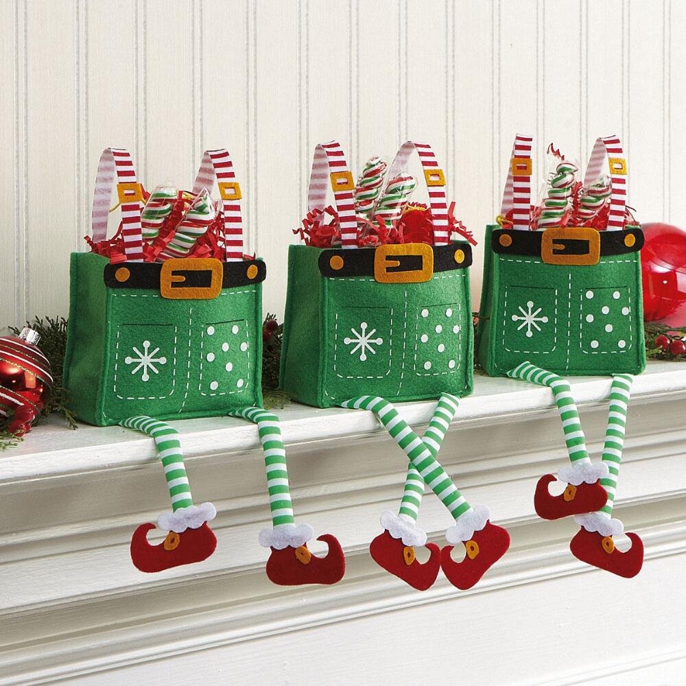 Elf Pants Christmas Treat Bags - 6 Pack Holiday Gift Bags for Kids, Teachers & Classroom Decorations | Perfect for Christmas Parties, School Events & Festive Gift Giving