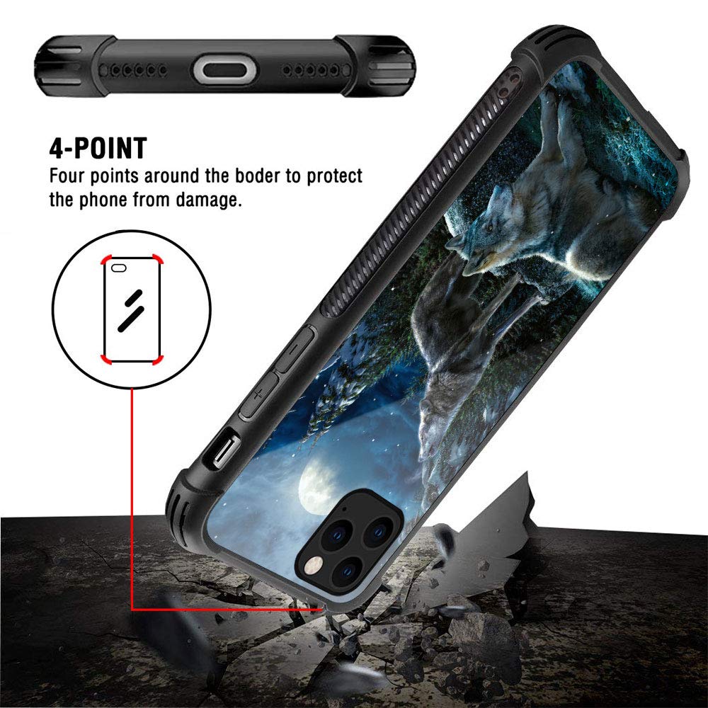 Wolf Moon Night Pattern iPhone 12/12 Pro Case - Shockproof, Anti-Scratch Protective Cover for Men & Women - Perfect for Outdoor Adventures, Nighttime Use & Daily Protection