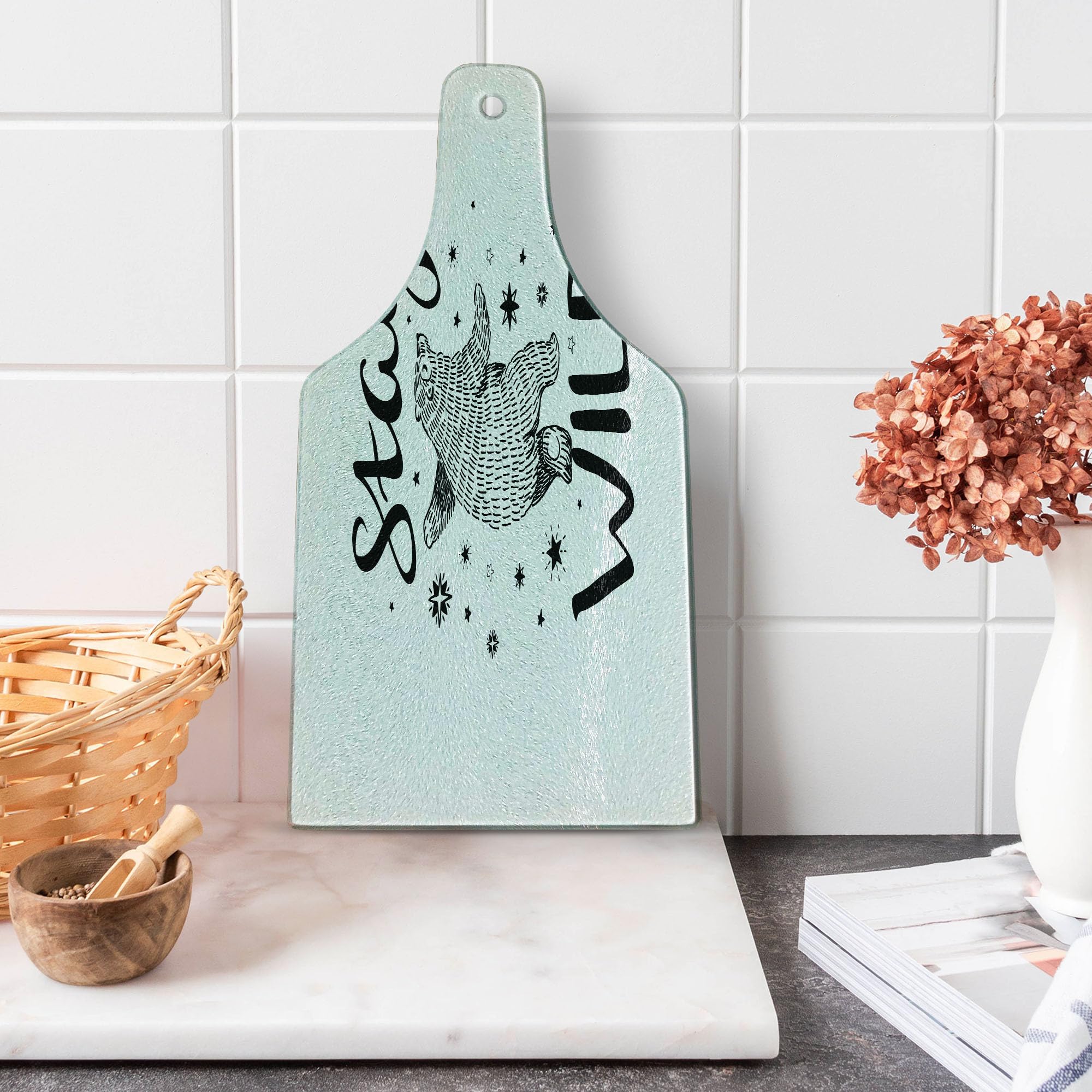 Ambesonne Bear Themed Tempered Glass Cutting Board - Hand Drawn Dancing Animal Design with Inspirational 