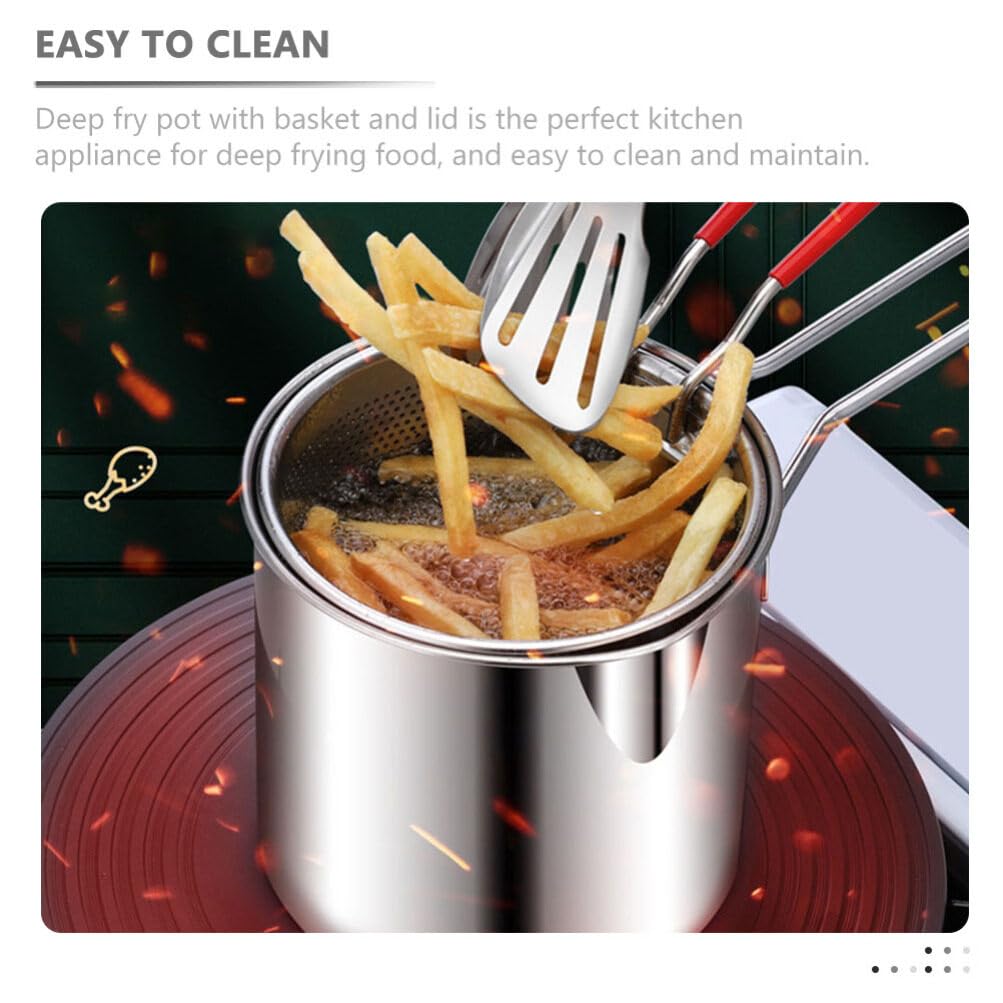 Stainless Steel Deep Fryer Pot with Lid & Strainer Basket - Stovetop Japanese Tempura Fryer for French Fries, Chicken Wings, Shrimp - Perfect for Home Kitchen, Restaurant & Outdoor Cooking