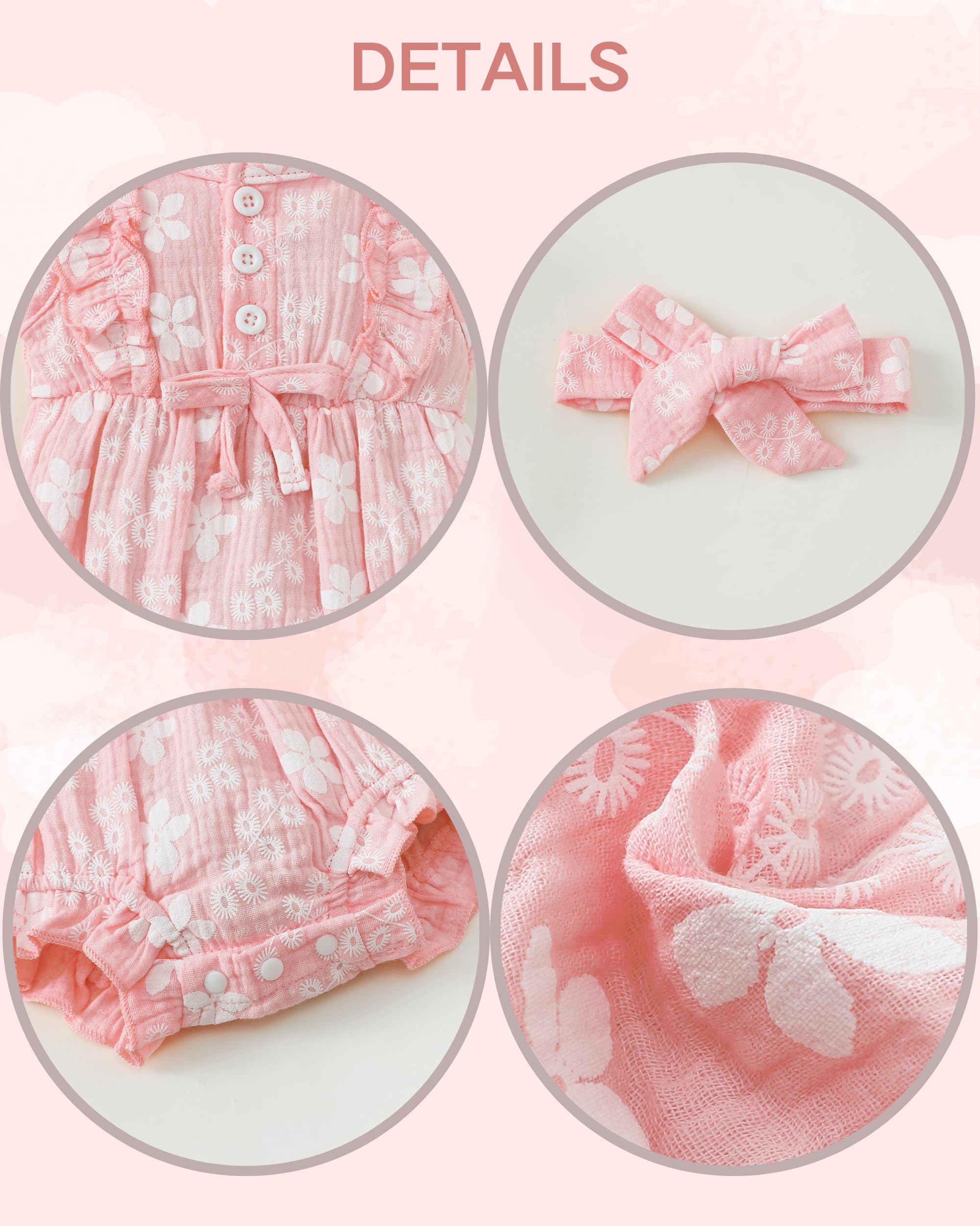 Renotemy Newborn Baby Girl Romper - Soft Cotton Summer Jumpsuit with Short Sleeves | Cute Infant Outfit for Playtime, Photo Shoots & Daily Wear