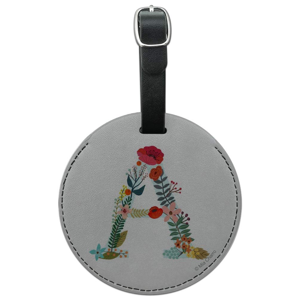 Floral Letter A Round Leather Luggage Tag - Personalized Suitcase ID Tag for Carry-On Bags | Perfect for Travel, Business Trips & Vacation Identification