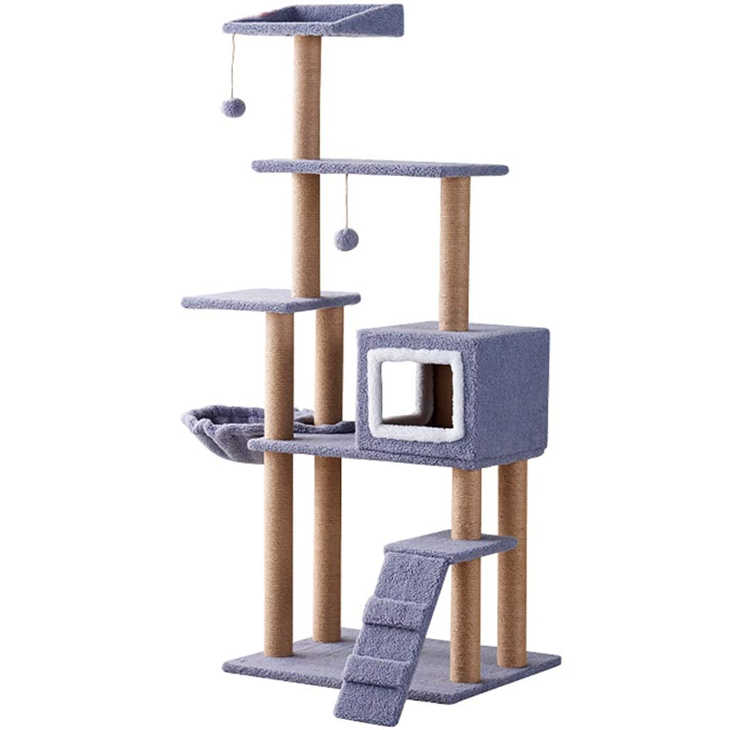 Premium 5-Tier Cat Tree with Scratching Posts & Soft Flannel House - Large Kitten Activity Center with Sisal Scratching Post & Toys (Light Gray, 150x50x60cm) - Perfect for Indoor Cats Play, Climbing & Napping