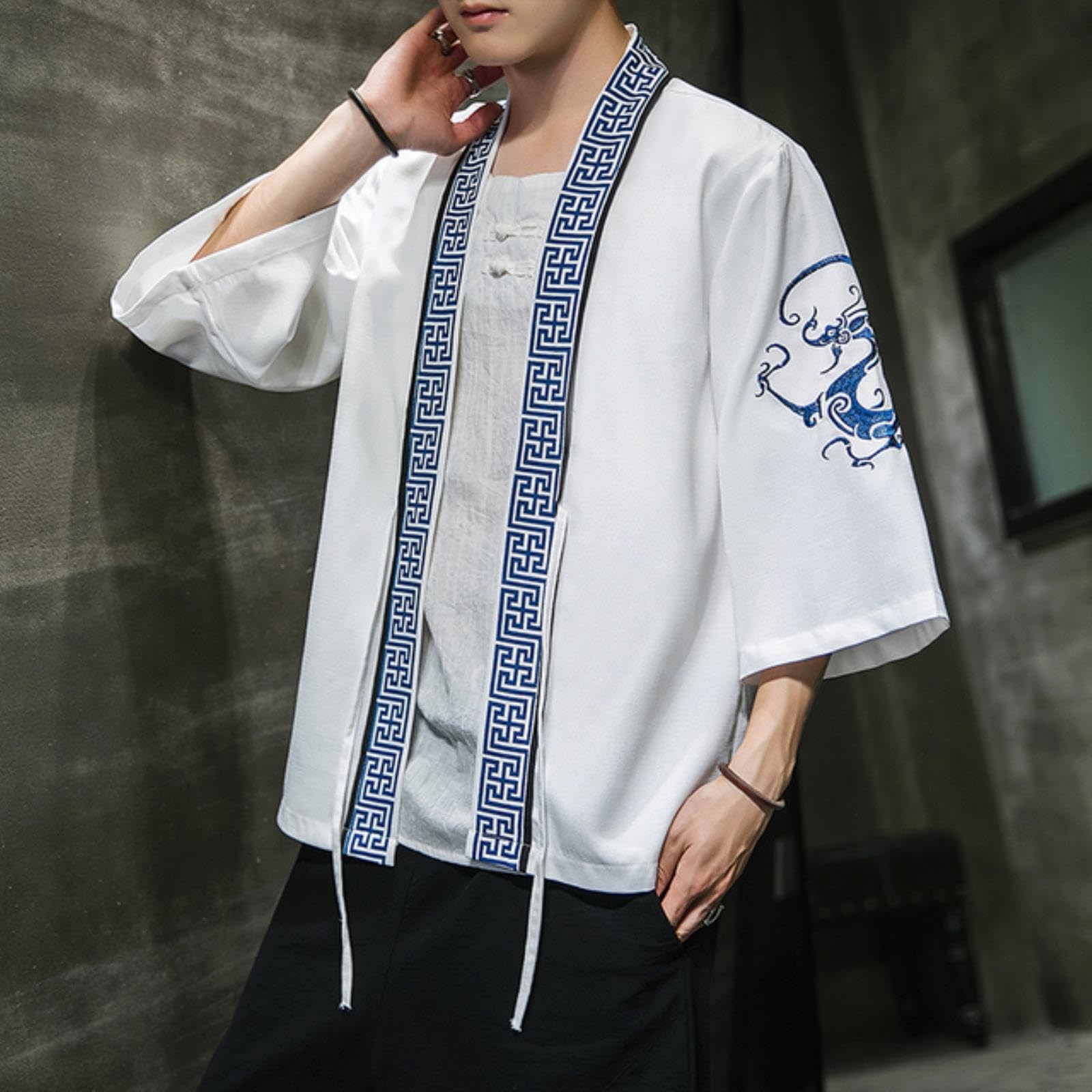 Premium Chinese Hanfu Men's Embroidered Silk Robe - Traditional Japanese Kimono Style Oversize Cardigan Jacket - Perfect for Cosplay, Loungewear, and Cultural Events