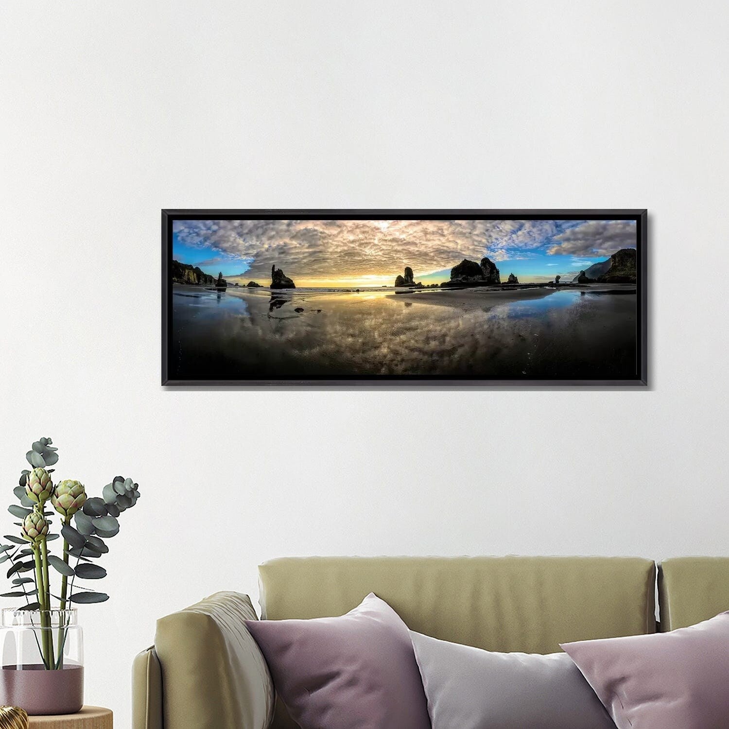 Before Sunset at Motukiekie Beach West Coast New Zealand - Framed Landscape Wall Art by OLena Art | Perfect for Living Room, Bedroom & Office Decor