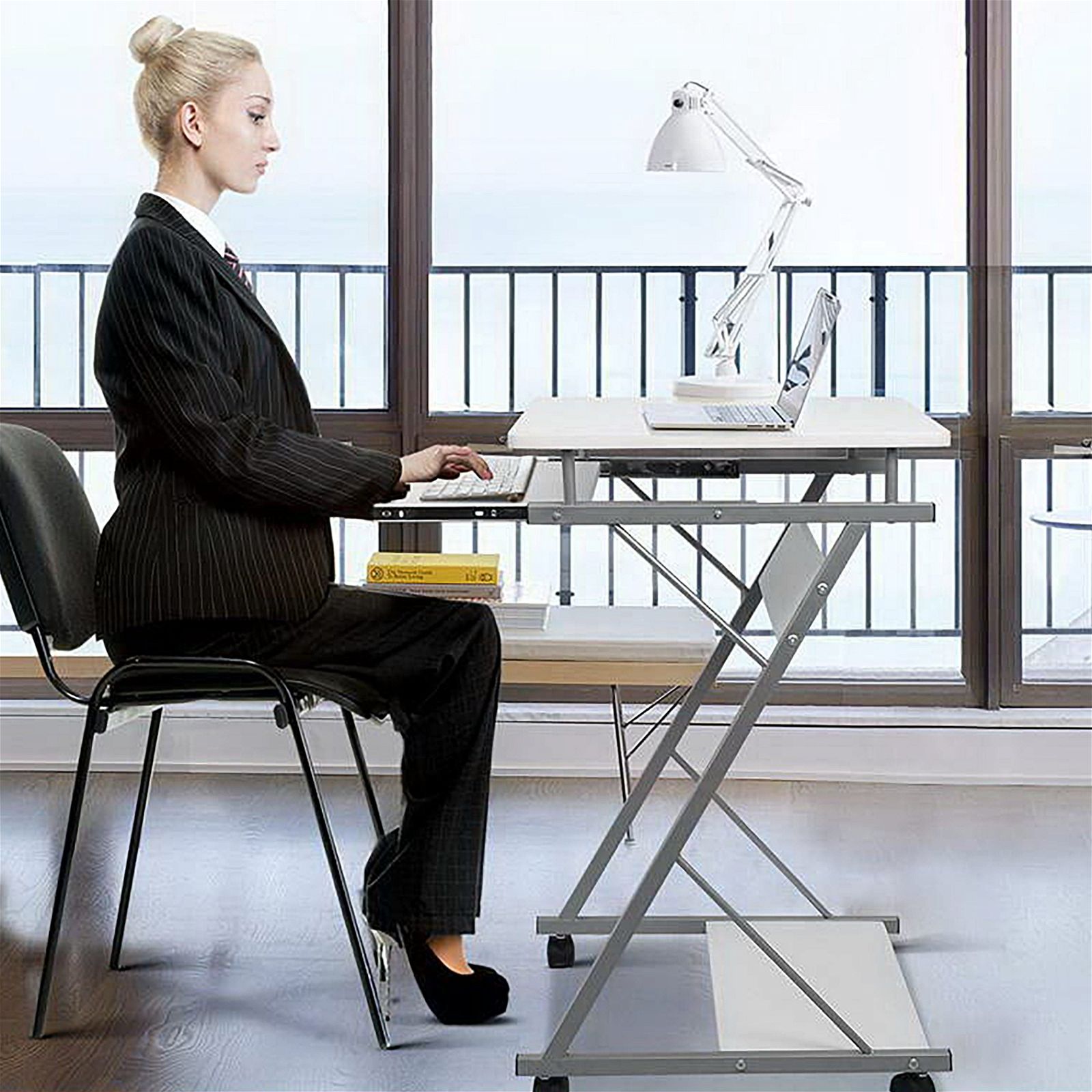 White Metal Pull-Out Table Desk - Space-Saving Home Office & Kitchen Extension - Perfect for Small Spaces, Apartments & Dorm Rooms