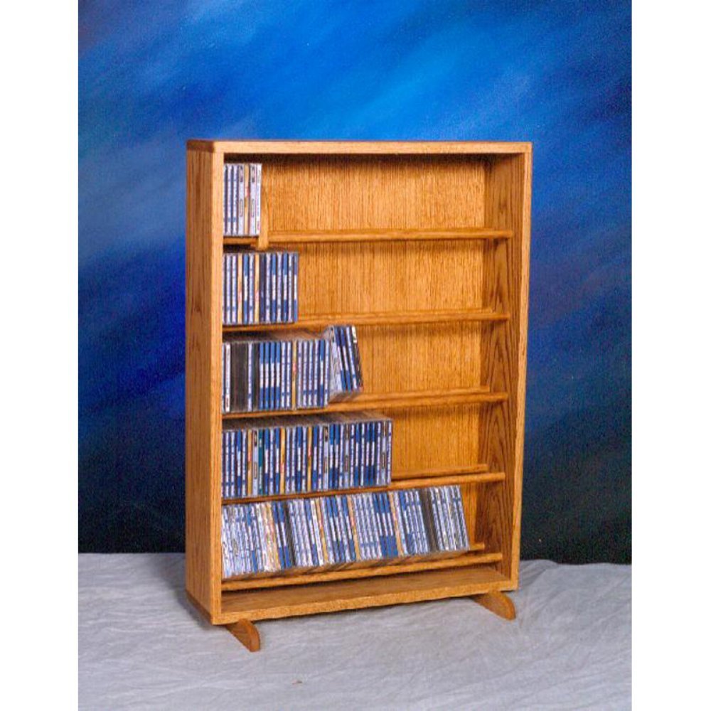 Solid Oak Wood Shed CD/DVD Storage Cabinet - Honey Oak Finish for Home Office & Media Room Organization