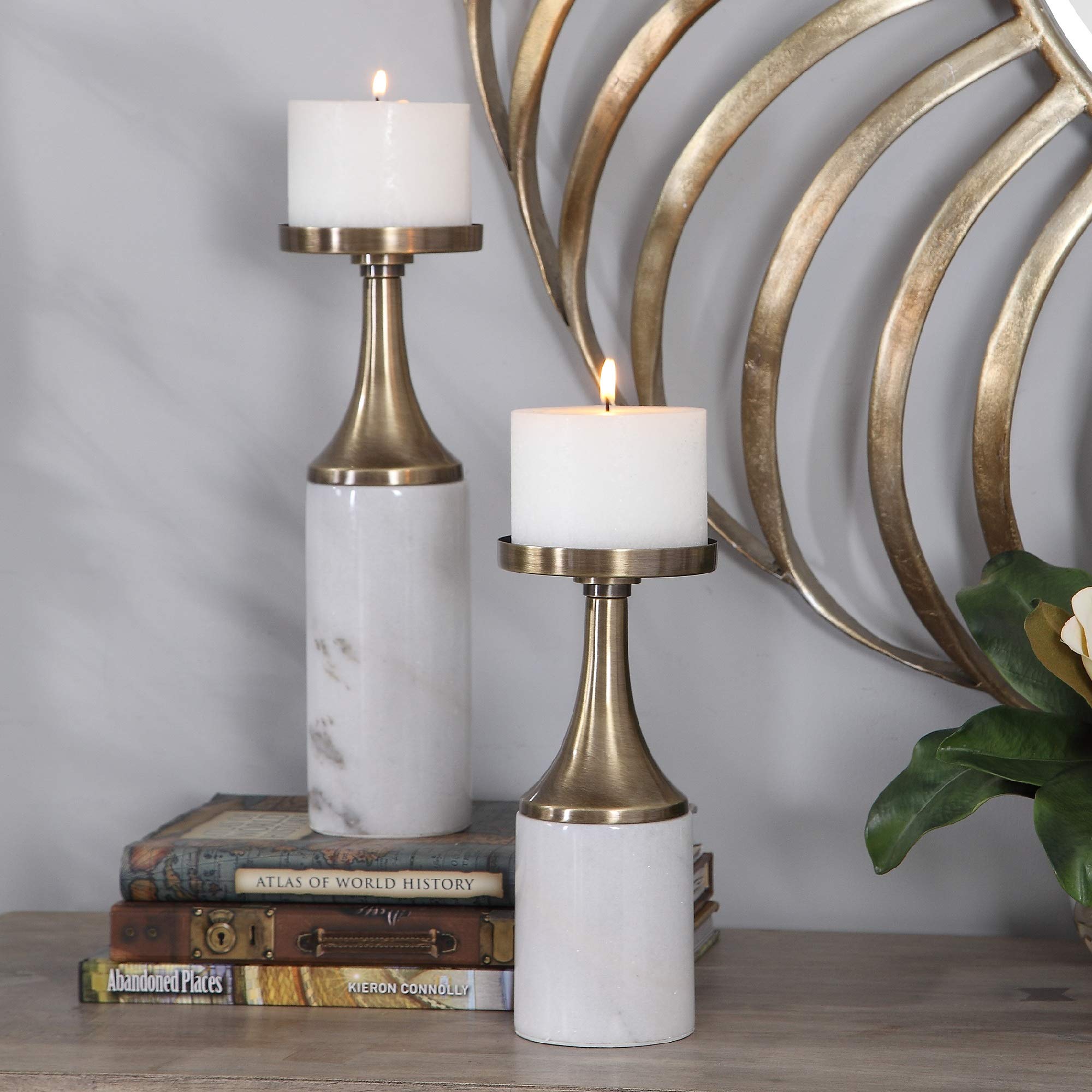 Elegant Set of 2 White Marble Candle Holders 13