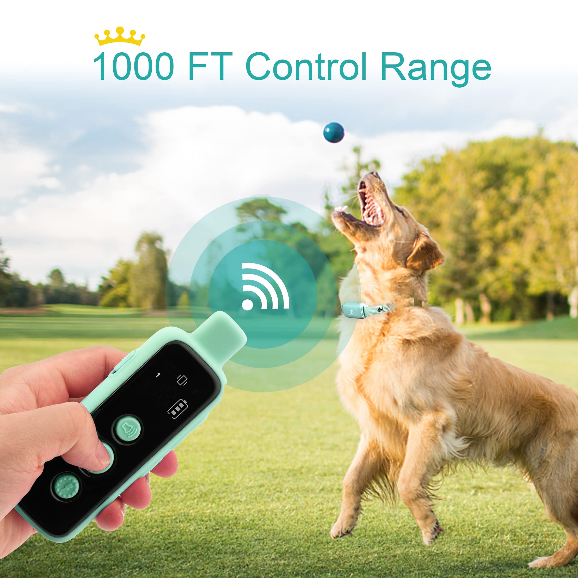 Bousnic Waterproof Rechargeable Dog Training Collar with Remote - Beep, Vibration & Safe Shock Modes for Small, Medium & Large Dogs (8-120 lbs) - Green - Perfect for Obedience Training, Behavior Correction & Outdoor Activities