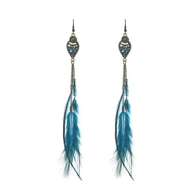 Vintage Chain Tassel Bohemian Feather Earrings for Women - Handmade Boho Chic Jewelry for Parties, Festivals & Everyday Wear