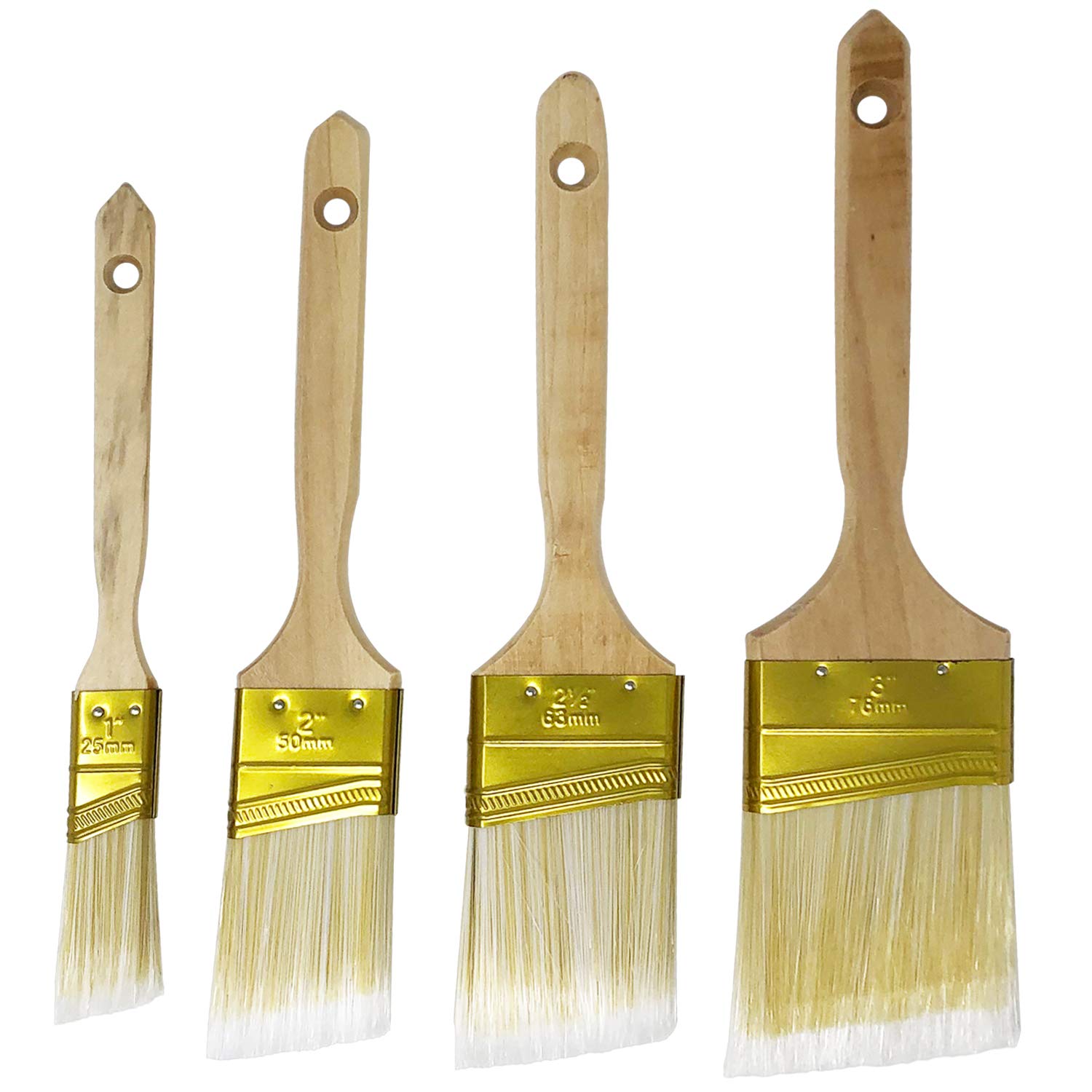Premium Angled Paint Brush Set of 8 - Wood Handle for Water & Oil Based Paints - Perfect for DIY Home Projects, Canvas Art & Furniture Painting