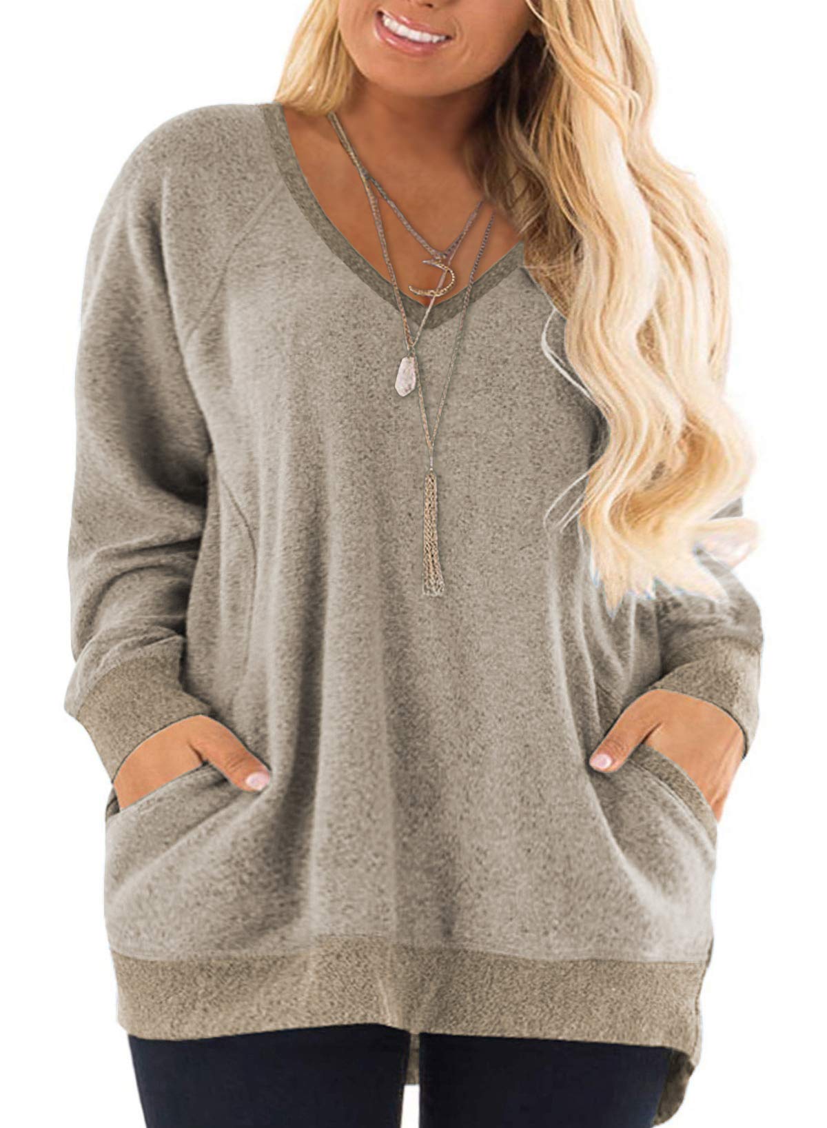 DOLNINE Women's Plus Size Color Block Long Sleeve Sweatshirt with Pocket - Casual Pullover Top for Fall & Winter, Lounge Wear, Workout, and Everyday Comfort