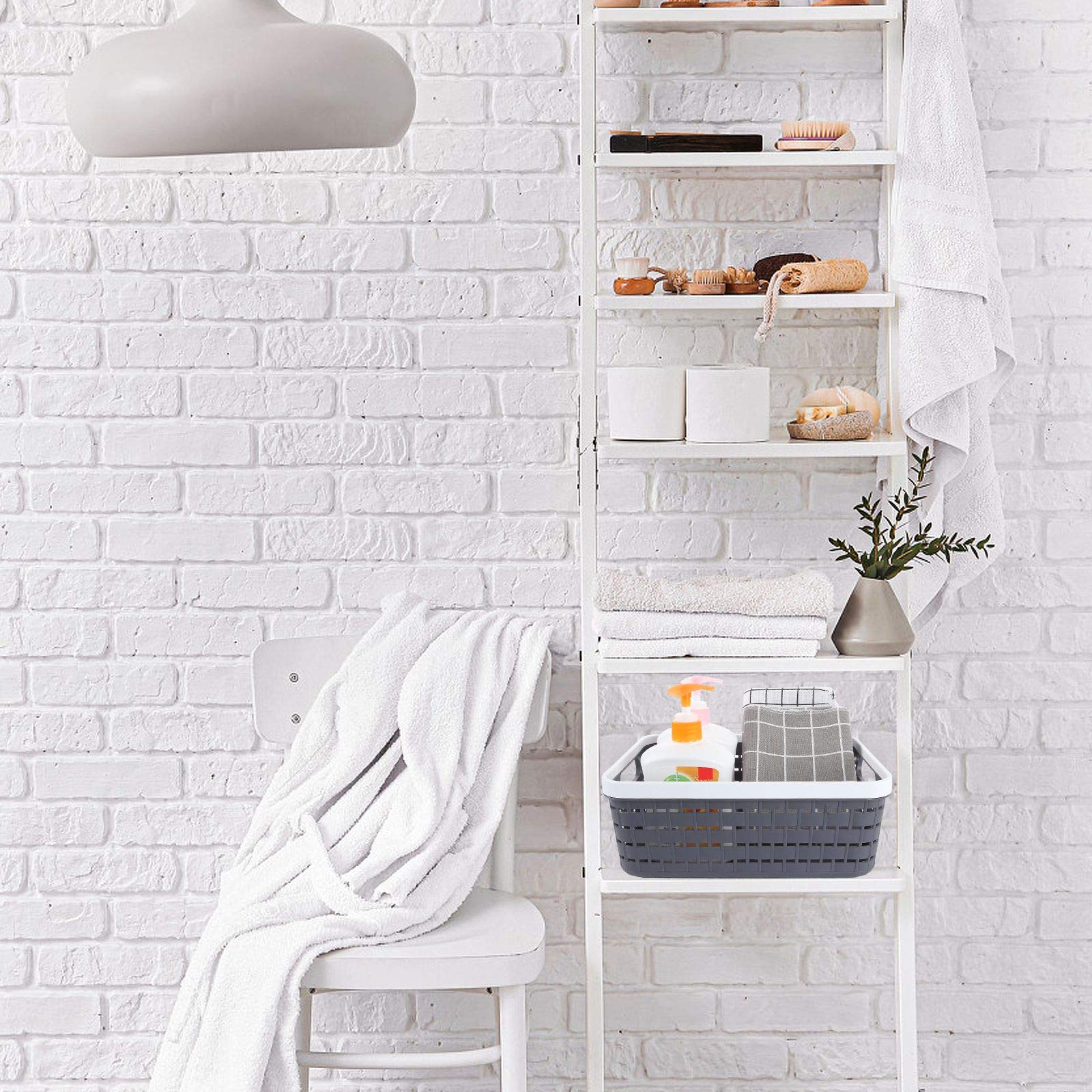 3-Pack Dark Grey Plastic Storage Baskets with Handles - 11.3