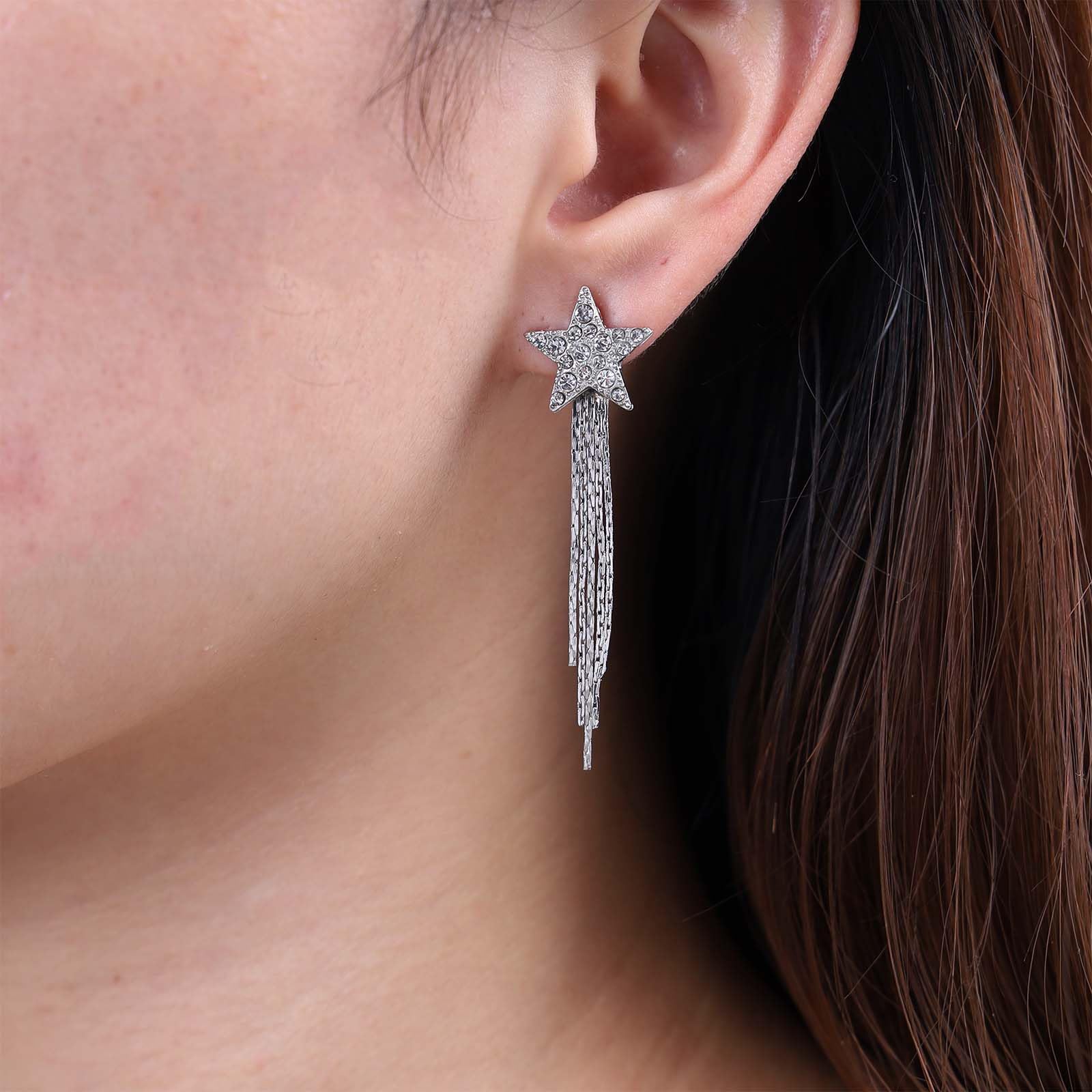 Boho Crystal Star Chandelier Earrings for Women - Gold Tassel Chain Drop Earrings with Rhinestone Accents - Vintage Punk Jewelry for Parties, Weddings & Everyday Wear