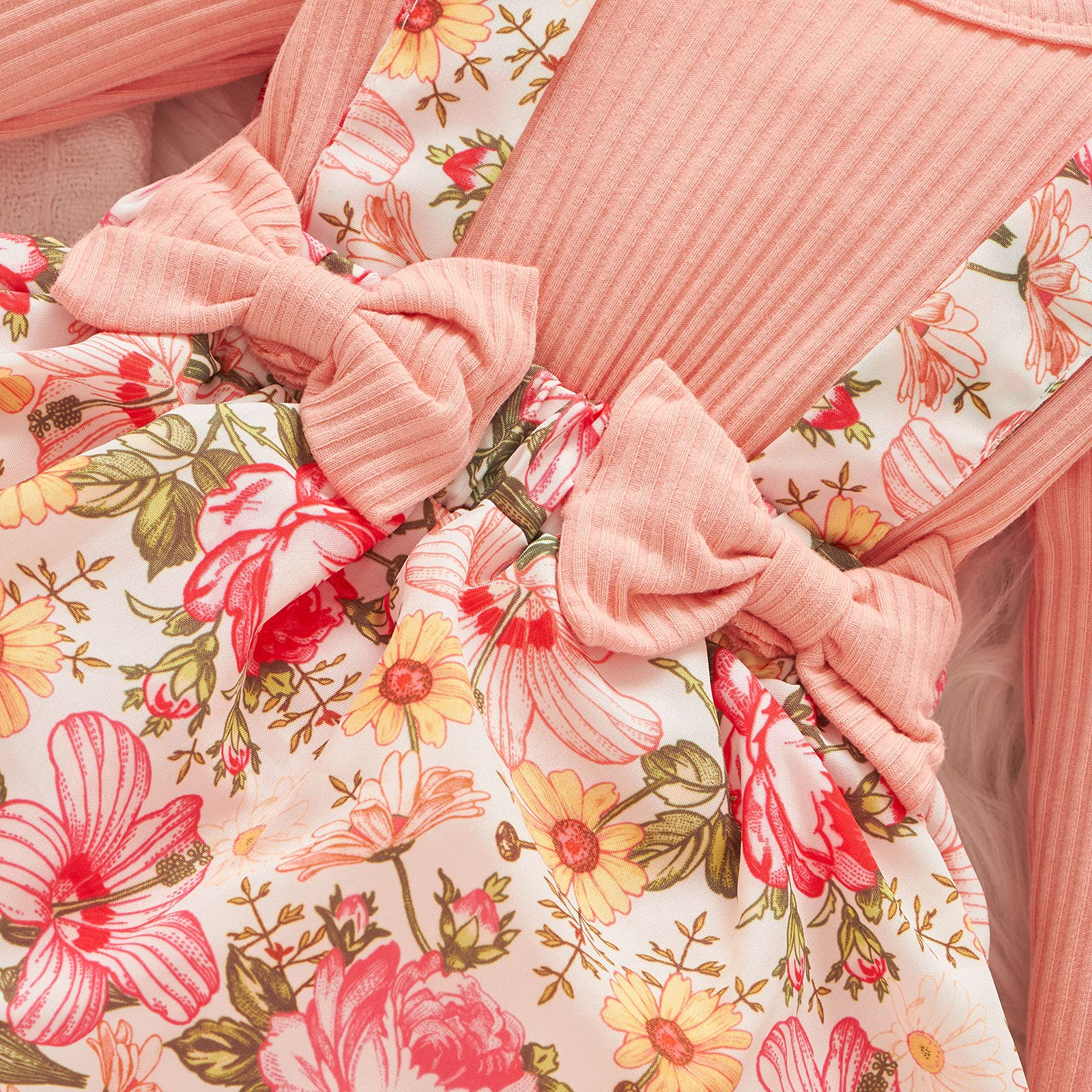 Christmas Baby Girl Outfit - Floral Long Sleeve Romper Dress & Bodysuit Playsuit for Infant Girls | Fall & Holiday Season Wardrobe