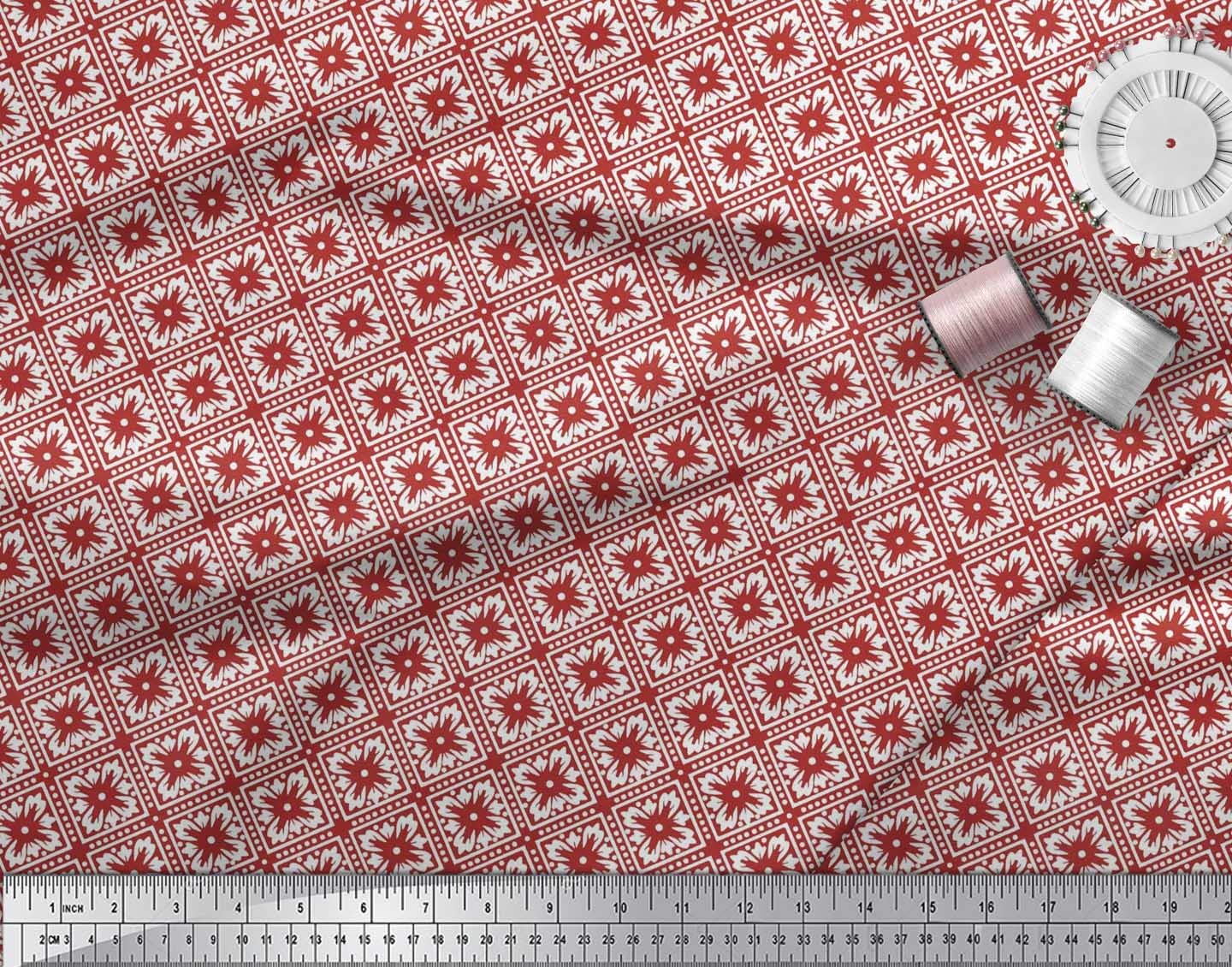 Soimoi Moss Georgette Brown Fabric by The Yard - 42 Inch Wide Floral Geometric Ethnic Print Fabric for Dresses, Curtains & DIY Crafts - Lightweight Versatile Material for Fashion & Home Decor