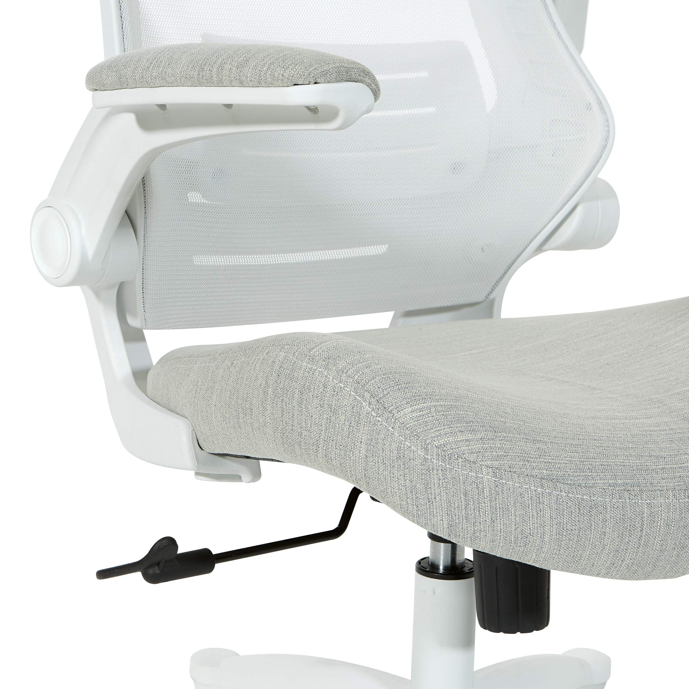 Office Star Ventilated White Screen Back Manager's Office Chair with Padded Flip Arms & White Nylon Base - Ergonomic Linen Stone Fabric Executive Chair for Home & Office Workspaces