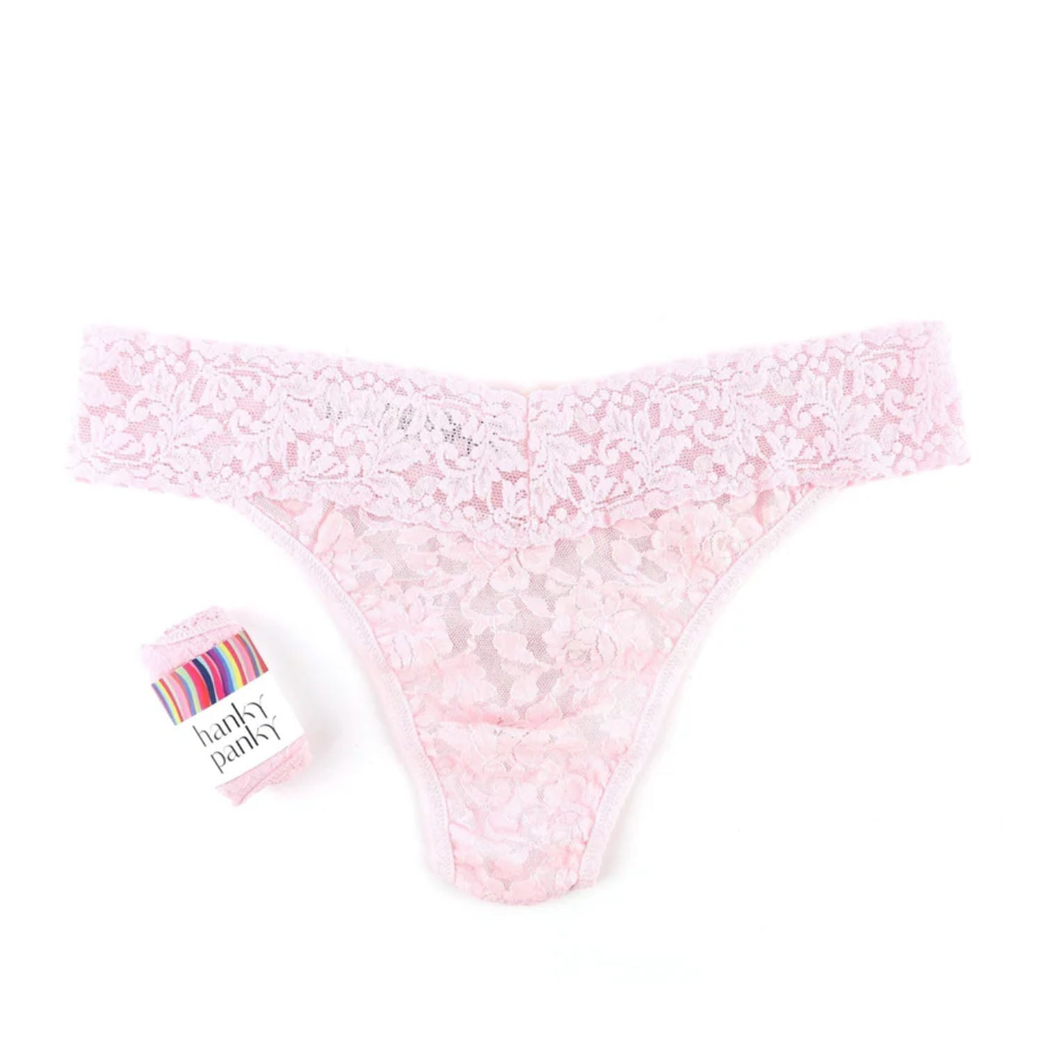 Hanky Panky Women's Original Rise Thong Underwear - Soft Stretch Lace Panties in Bliss Pink | Comfortable Everyday Wear for Women | Perfect for Yoga, Work & Date Night