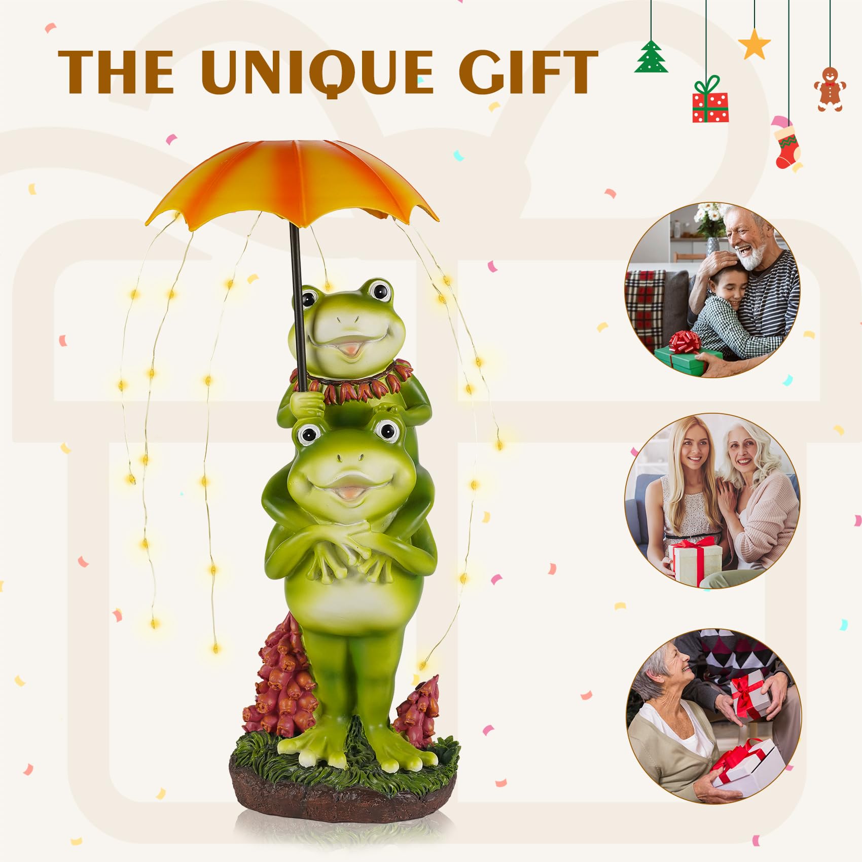 MININOVA Solar-Powered Frog Garden Statue with LED Umbrella String Lights - Waterproof Outdoor Decor for Yard, Patio, Lawn - Cute Animal Sculpture Gift for Housewarming, Birthday & Garden Parties (Perfect for Summer Nights & Outdoor Entertaining)