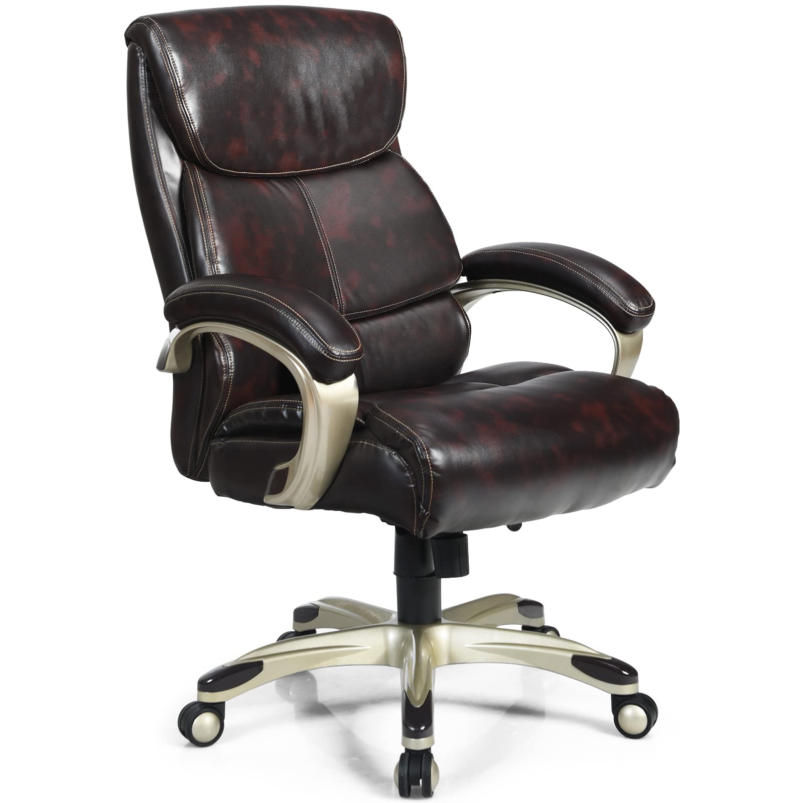 Premium Big and Tall Office Chair 400lbs - Ergonomic PU Leather Executive Chair with Adjustable Height, Lumbar Support & Swivel Base - Heavy Duty Computer Desk Chair for Home & Office - Brown
