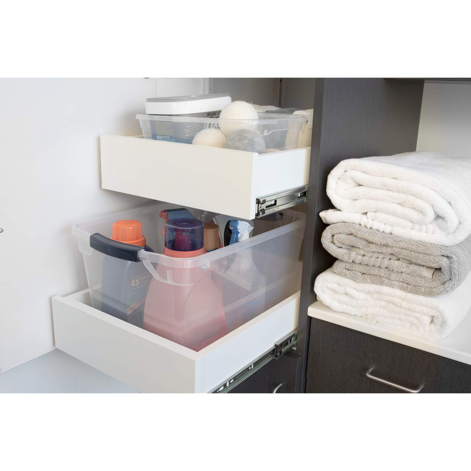 Rubbermaid Cleverstore Clear 41 QT (6-Pack) Stackable Plastic Storage Containers with Durable Latching Lids - Perfect for Pantry Organization, Kitchen Storage & Home Clutter Control