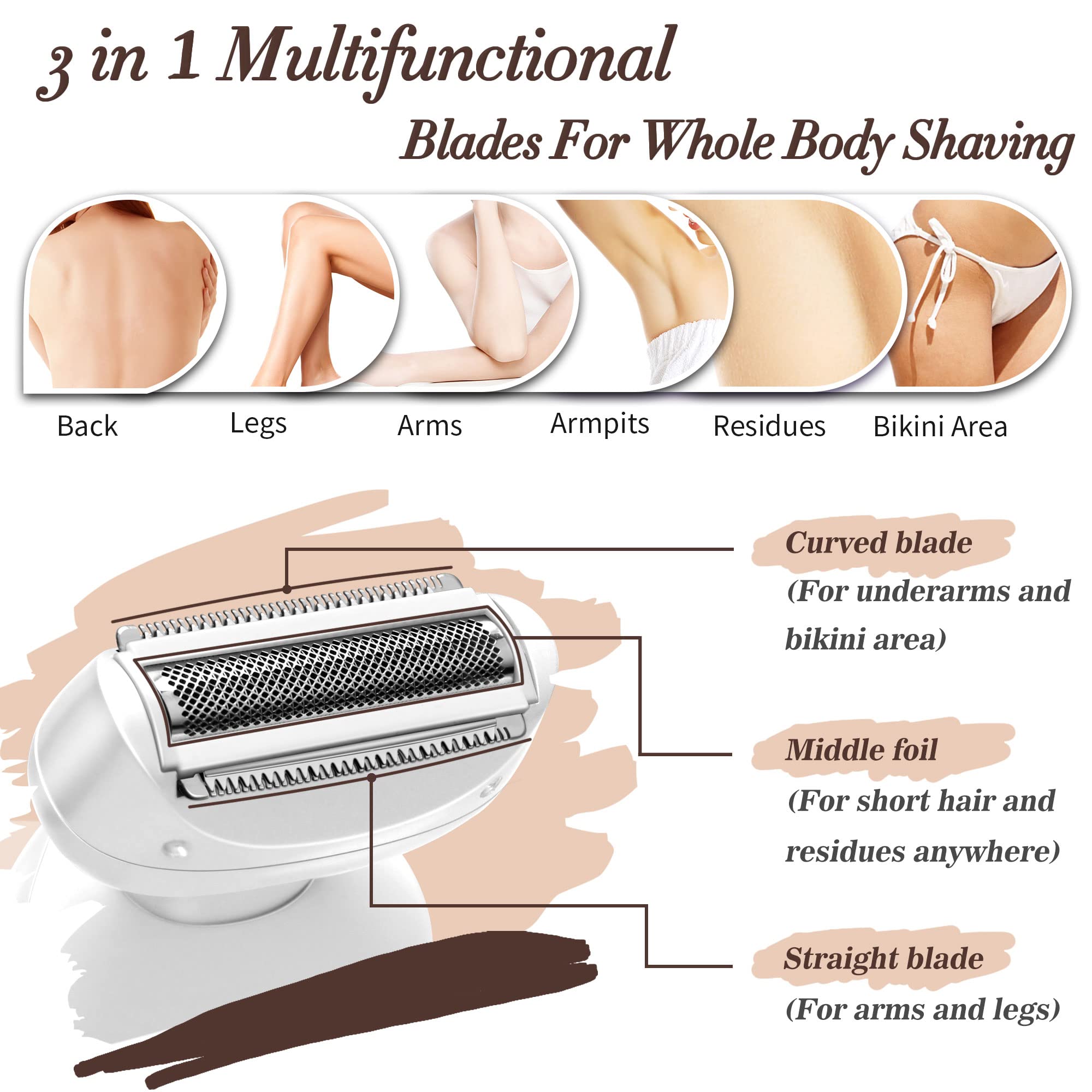 Best Electric Shaver for Women - Rechargeable Cordless Bikini Trimmer for Legs, Underarms & Pubic Hair | Wet/Dry Use with Detachable Head | Perfect for Travel, Gym & Sensitive Skin Care