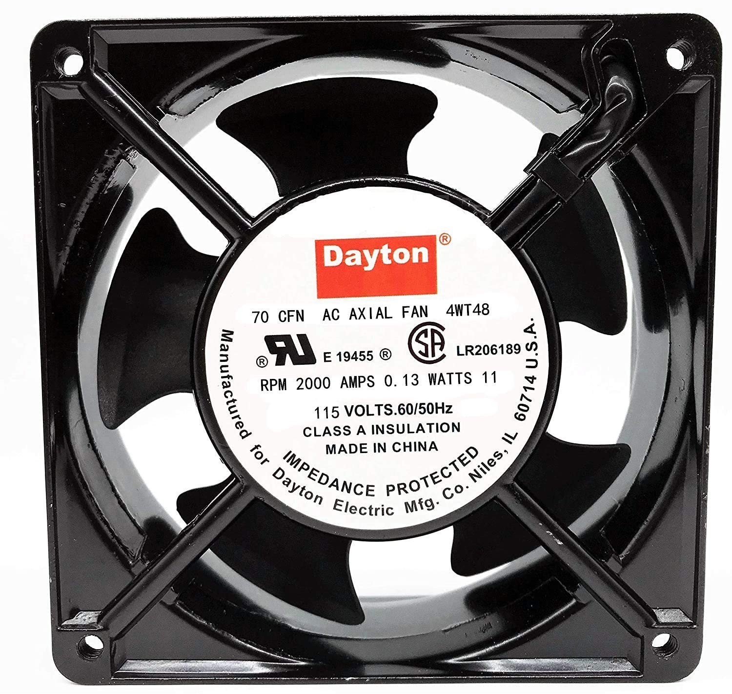 Dayton 4WT48 AC Axial Fan - 70 CFM, 115V - High Airflow Cooling Fan for Electronics, HVAC Systems & Industrial Equipment
