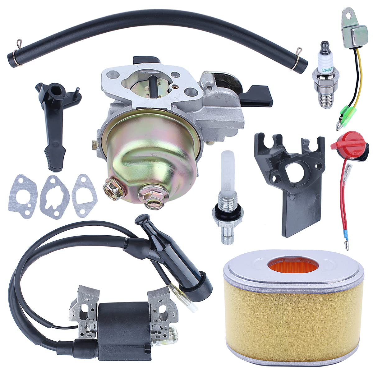 **Adefol Carburetor Ignition Coil Kit for Honda GX160 5.5HP & GX200 6.5HP Engines – Includes Spark Plug, Air Filter, On/Off Switch, Electrode Replacement Parts (Compatible with #16100-ZH8-W61 & 16100-ZLO-W51) – Perfect for Small Engine Repair, Lawn Mowers, Pressure Washers & Generators**