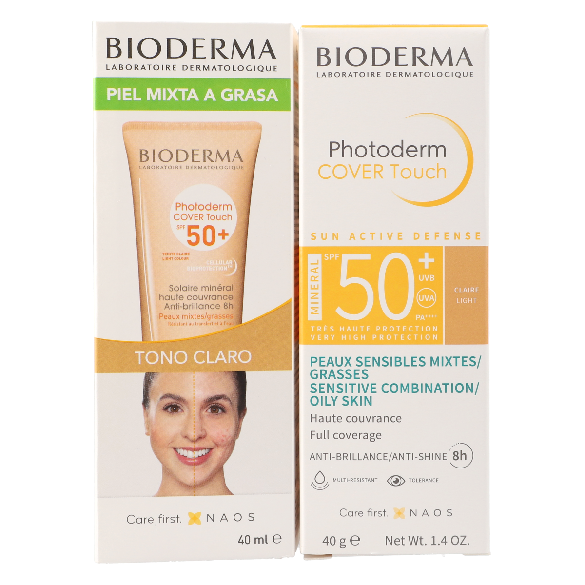 Photoderm COVER Touch SPF 50+ Claire Light Sunscreen - Oil-Free Face Sunscreen for Sensitive Skin - Daily UV Protection for Women & Men - Perfect for Outdoor Activities & Beach Days