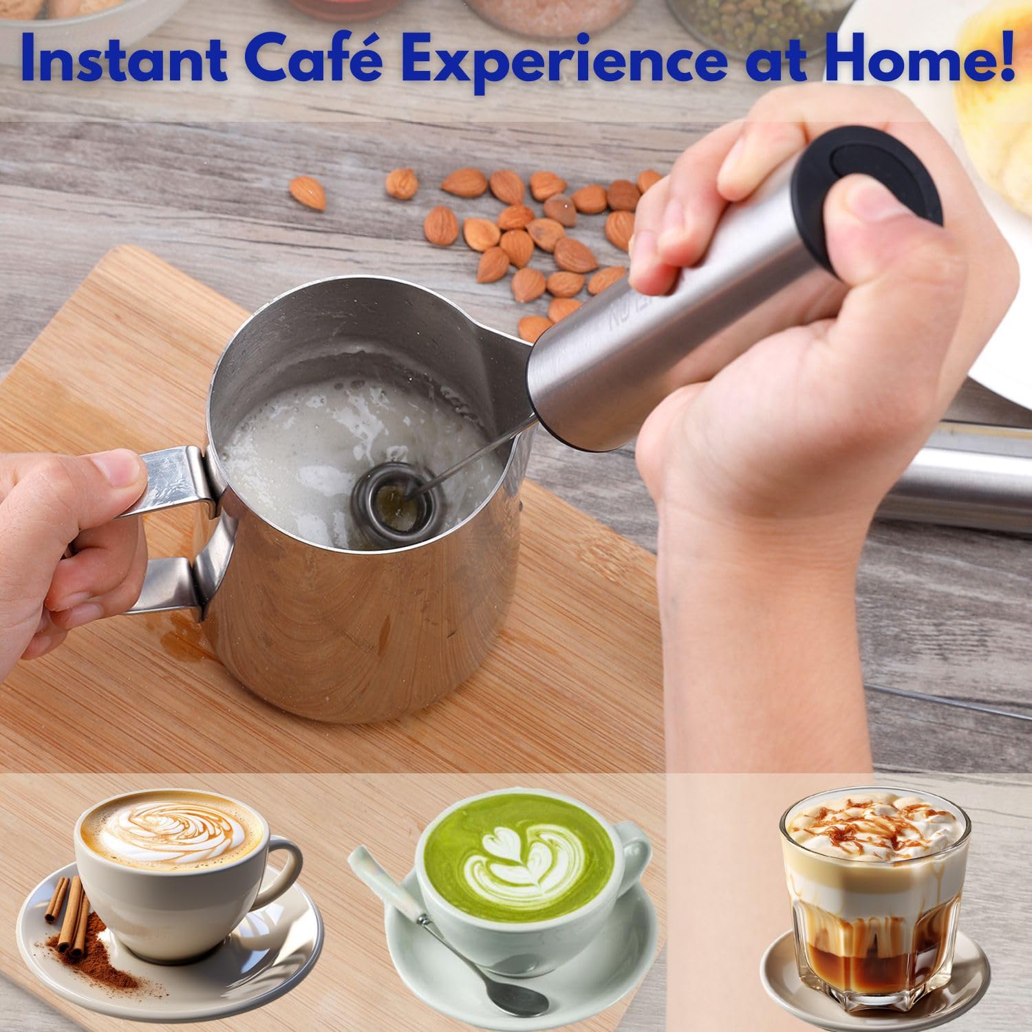 Rechargeable Electric Milk Frother - 2-Speed Portable Battery Operated Coffee Frother for Latte, Cappuccino & Hot Chocolate with USB Cable & Dual Whisks | Perfect for Travel, Home & Office Coffee Making