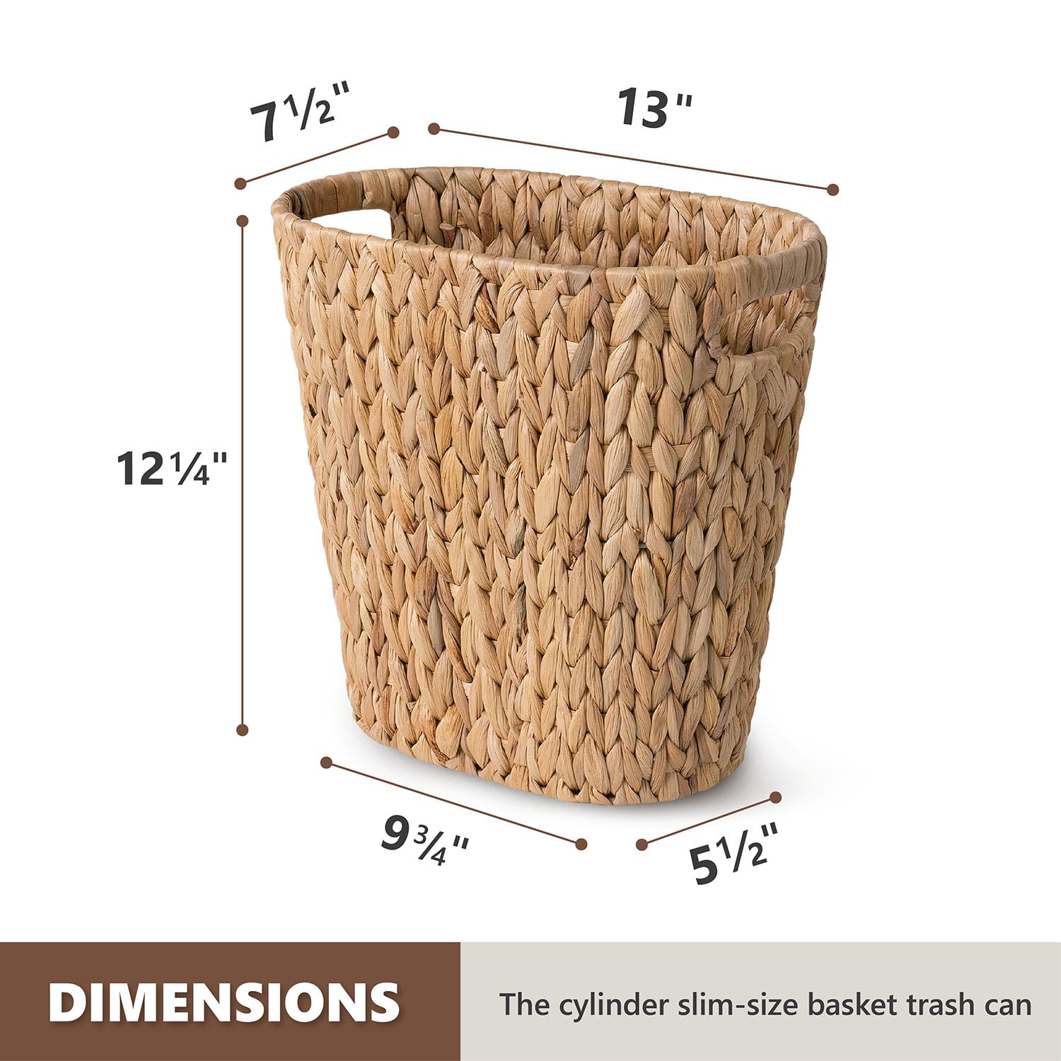 Eco-Friendly Wicker Trash Can - Handwoven Water Hyacinth Waste Basket with Built-in Handles for Bathroom, Bedroom, Office & Living Room | Small Space Storage Solution | Perfect for Home Decor & Organization (1 Pack)