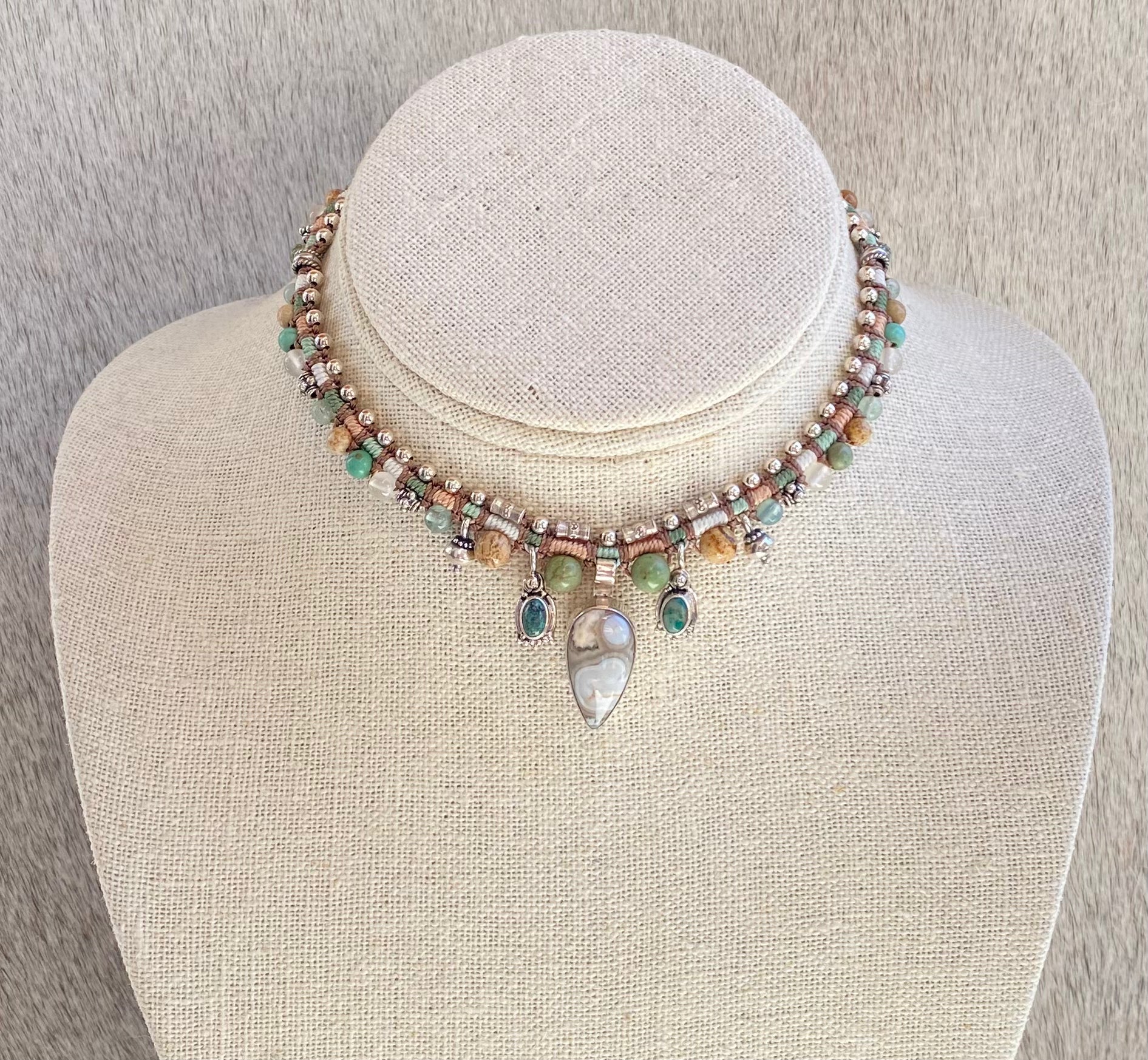 Handmade Macramé Snake Necklace with Green Jasper Stone - Boho Chic Jewelry for Women - Perfect for Festivals, Yoga & Spiritual Healing