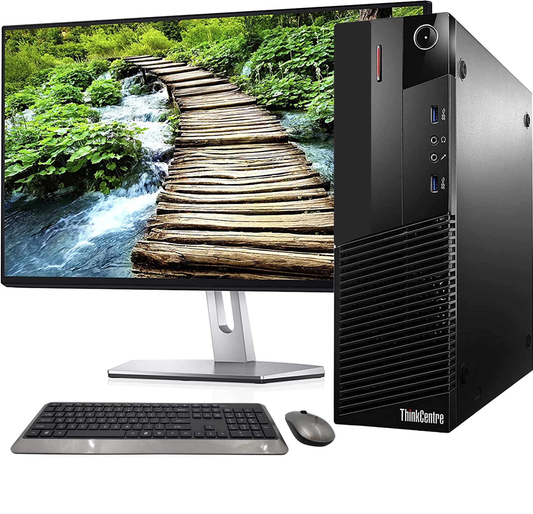 Lenovo M93P SFF Desktop PC - Intel Core i7 3.4GHz, 16GB RAM, 512GB M.2 SSD, WiFi & Bluetooth, Wireless Keyboard & Mouse, Windows 10 (Renewed) - Perfect for Home Office, Business Workstations, and Remote Work with Included 27-inch FHD Monitor and Microsoft Office 365