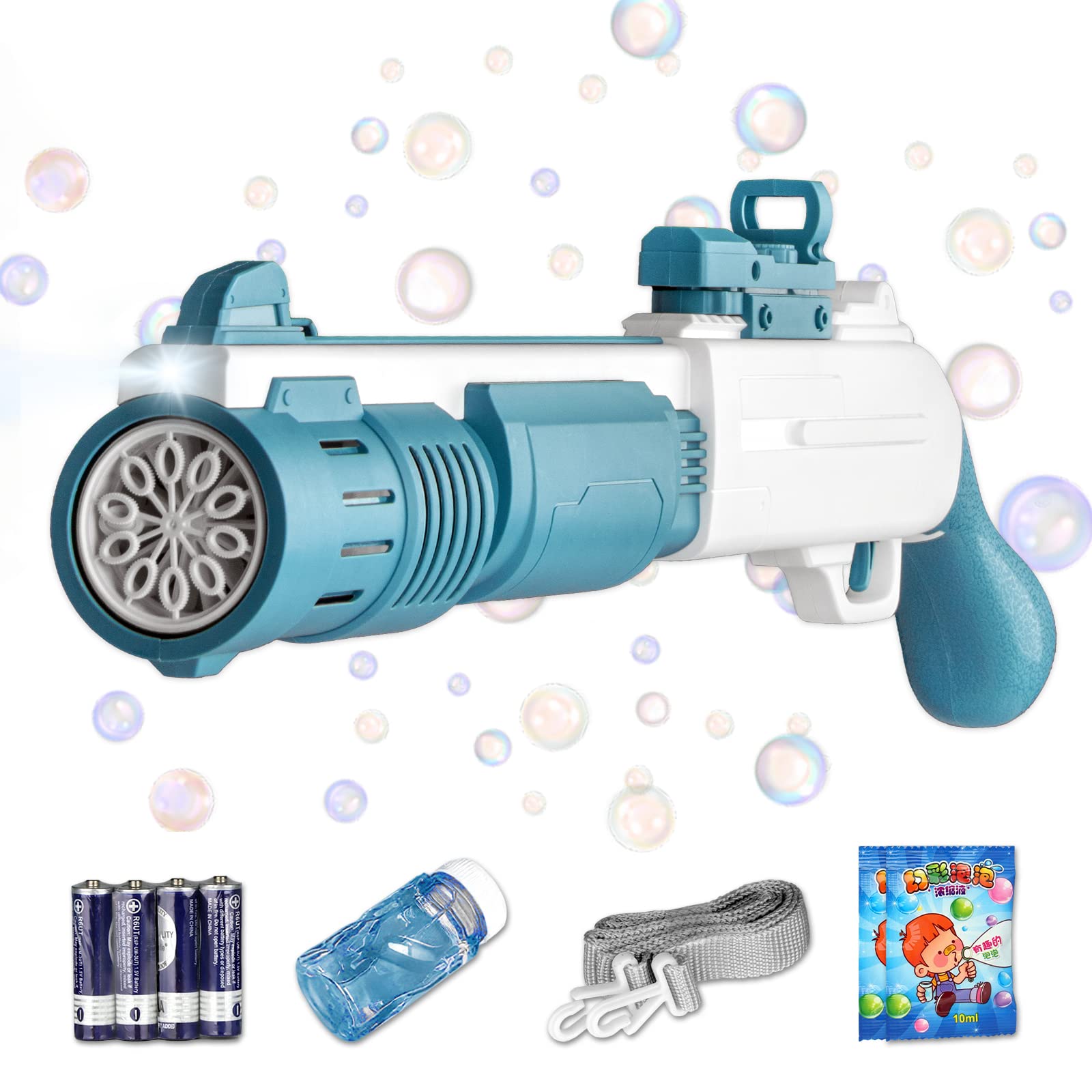 Automatic Bubble Gun for Kids & Adults - Colorful LED Bubble Blaster Machine with Bubble Solution - Fun Outdoor Party Favors for Birthday, Wedding, Pool & Backyard Play - Best Gift for Boys & Girls