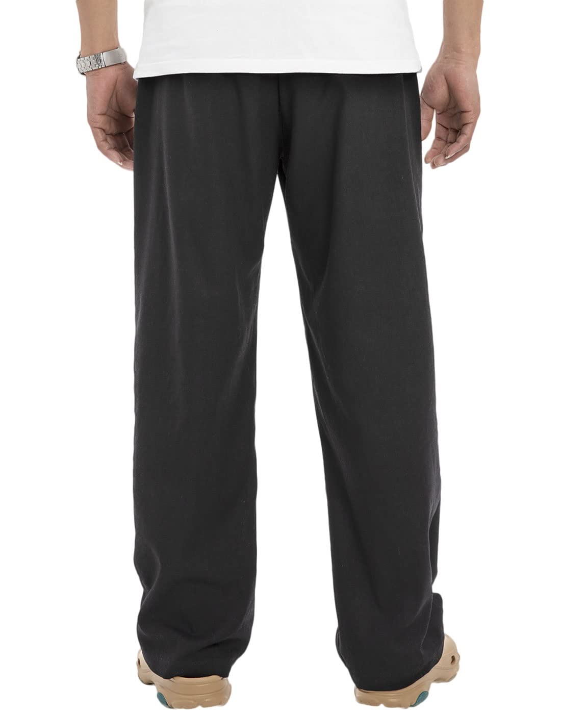 Bonnorth Men's Linen Casual Pants - Elastic Waist Drawstring Wide Leg Comfortable Summer Trousers for Outdoor, Travel & Lounge Wear