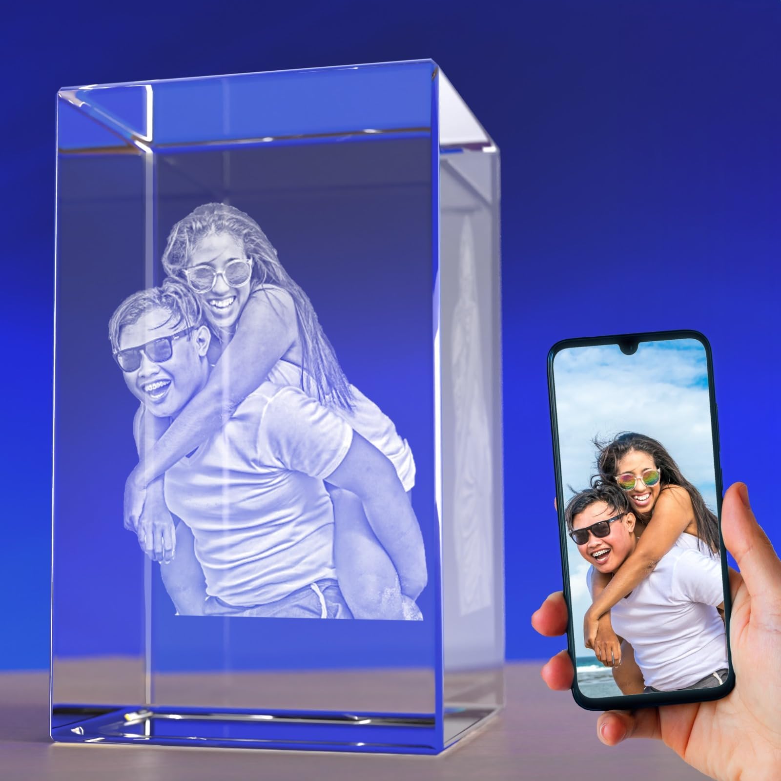 Personalized 3D Crystal Photo Gift - Custom Laser Engraved Portrait Inside Crystal for Christmas, Birthday, Anniversary - Perfect for Mom, Dad, Men & Women - Home Decor & Memorial Keepsake