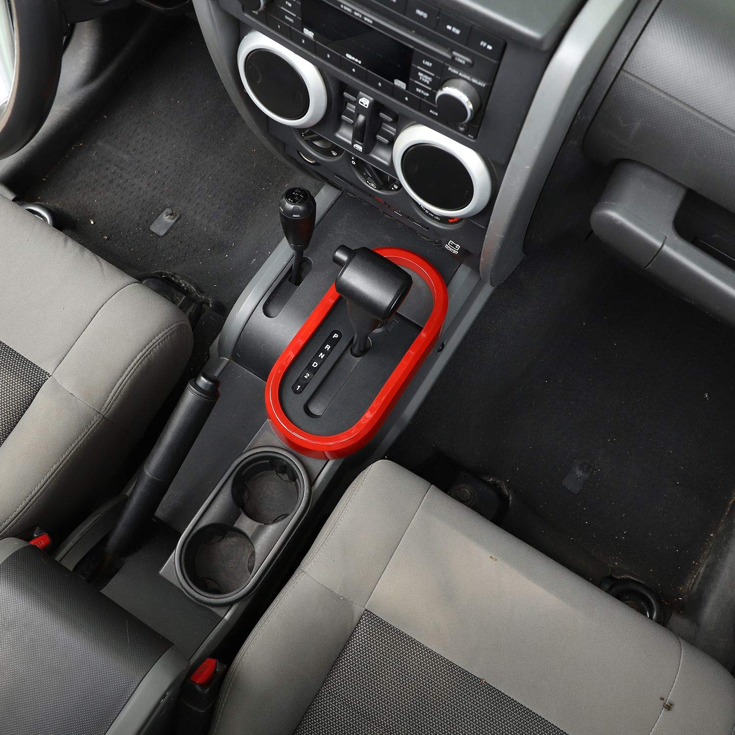 Red Center Console Gear Shift Panel Cover Trim Fit for Jeep Wrangler JK JKU (2007-2010) - Interior Accessories Upgrade for Enhanced Style & Protection - Perfect for Off-Roading & Daily Driving