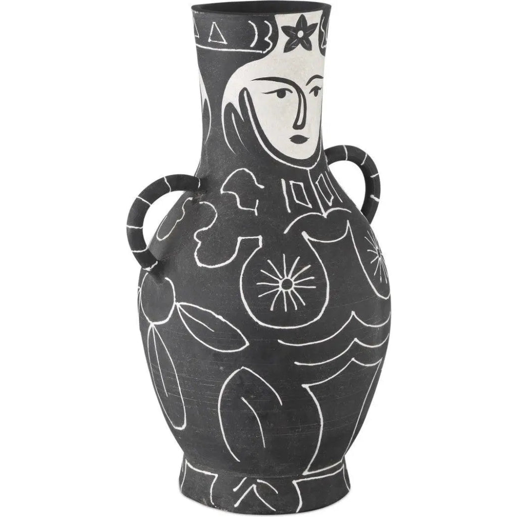 19.75 Inch Saint Paul de Vence Terracotta Black Vase - Elegant Home Decor for Living Room, Dining Table & Office Centerpiece