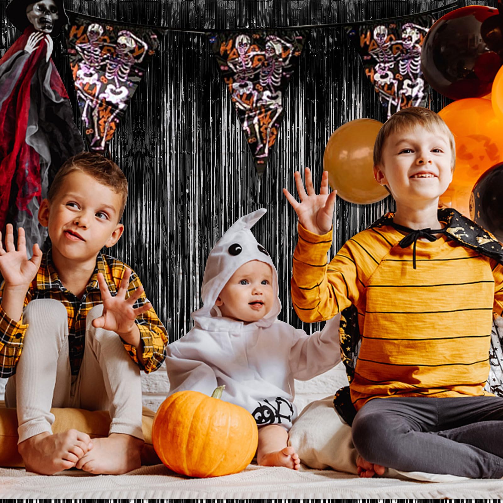 3 Pack Black Fringe Backdrop Streamers - Halloween Party Decorations, Black Tinsel Foil Curtains for Photo Booth, Birthday, Graduation, Wizard Party Supplies - Perfect for Weddings, Baby Showers & TikTok Backgrounds
