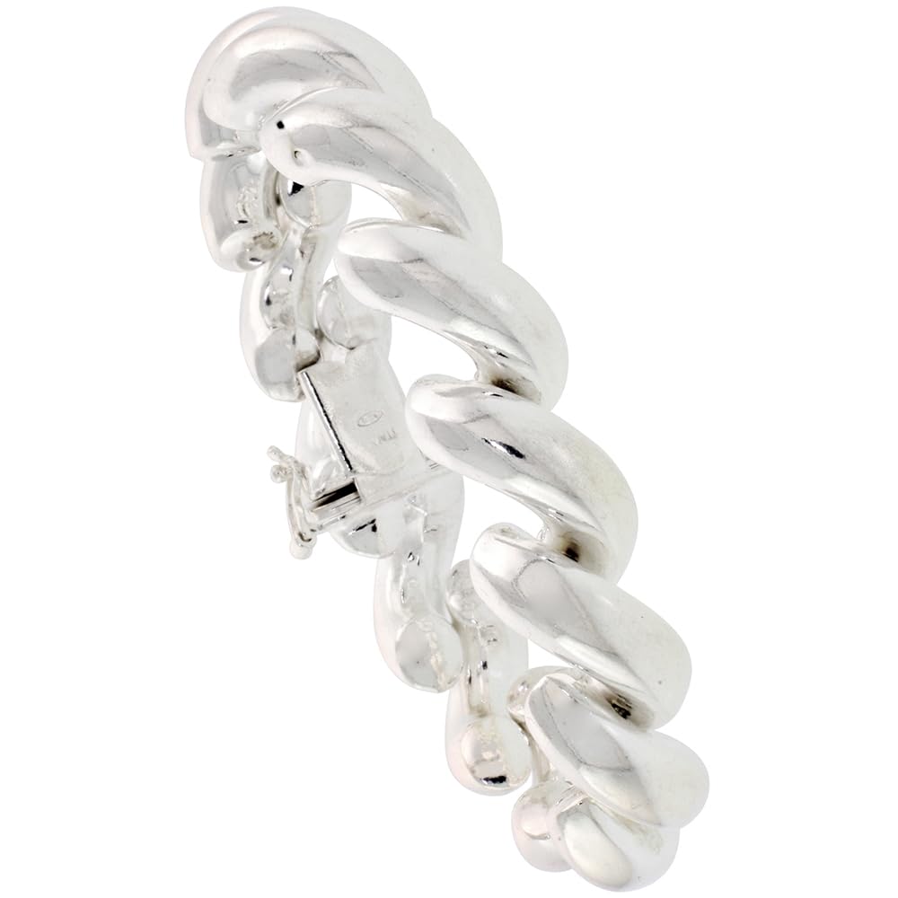 14mm Large Sterling Silver San Marco Necklace & Bracelet Set for Women - 1/2 Inch Wide, 7-18 Inch Adjustable Sizes - Italian Jewelry for Elegant Occasions & Daily Wear