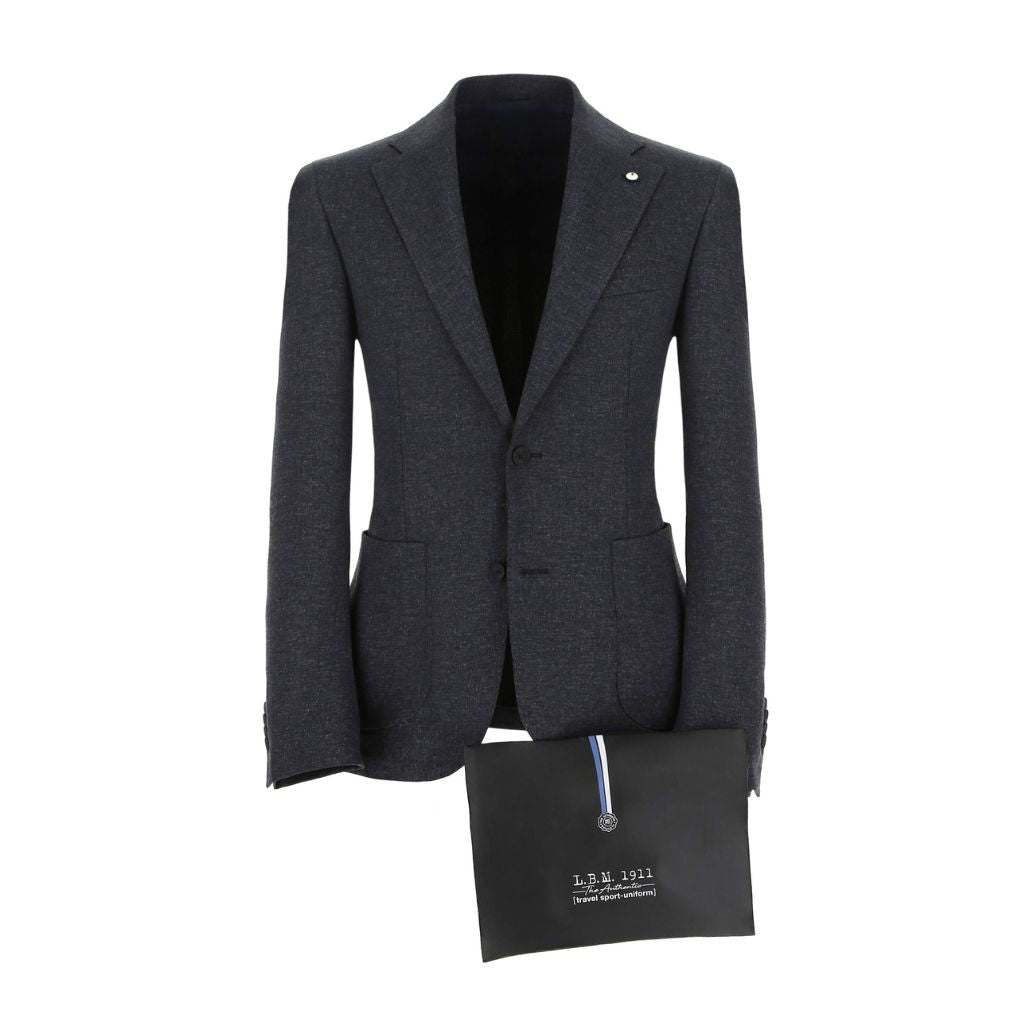 LUBIAM 1911 Notch Lapel Single Breasted Blazer - Dark Denim Blue Men's Slim Fit Suit Jacket for Business, Office & Formal Events