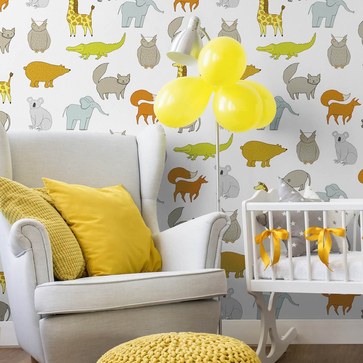 White and Tan Animals Baby Peel and Stick Removable Wallpaper - Self-Adhesive Nursery Decor for Kids Room, Bedroom, Playroom, Daycare - Easy to Apply & Remove