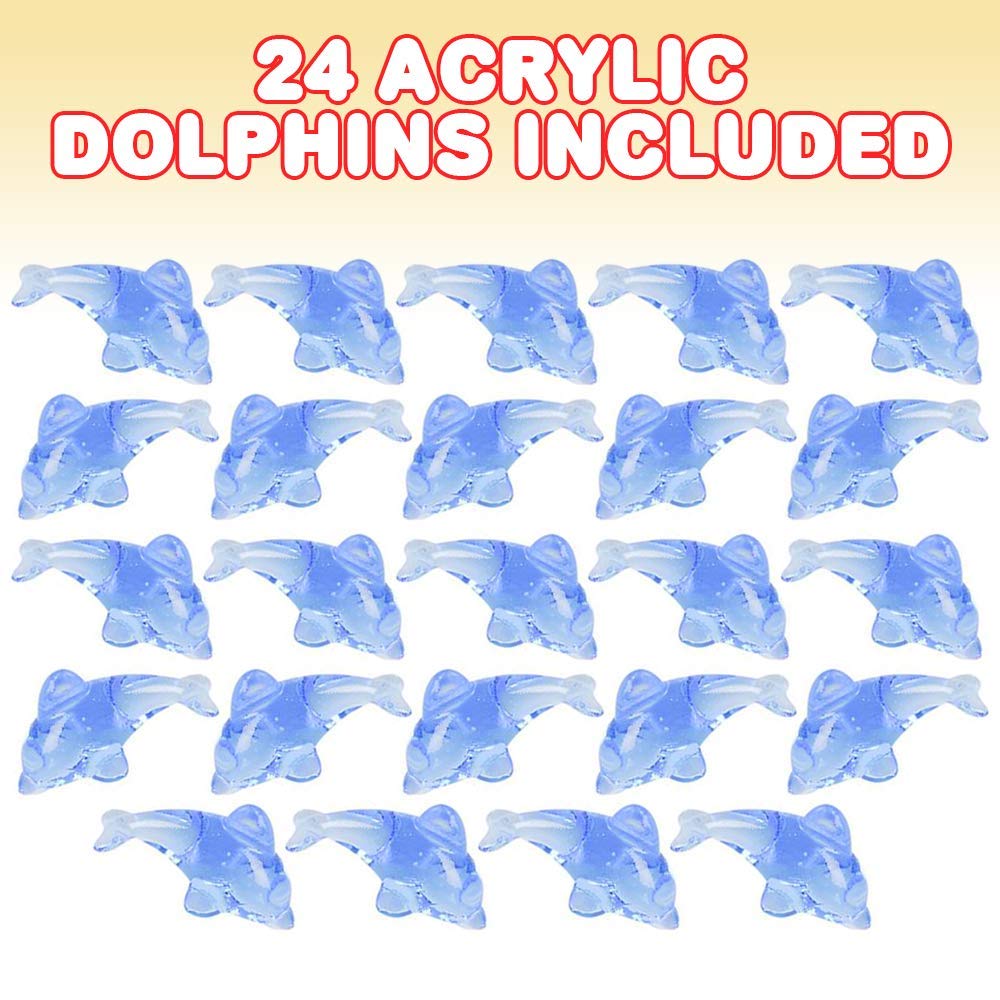 ArtCreativity 24-Piece Mini Acrylic Dolphin Cake Toppers Set - 2 Inch Ocean-Themed Cupcake Decorations for Mermaid, Nautical & Baby Shower Parties | Perfect for Beach Birthday Cakes, Underwater-Themed Desserts & Party Favors