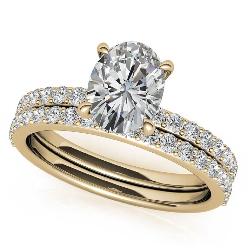 10K Solid Yellow Gold Handmade Engagement Ring with 1 CT Oval Cut Moissanite Solitaire - Wedding & Bridal Ring Set for Women, Size 7.5 - Perfect for Proposals, Anniversaries & Special Occasions